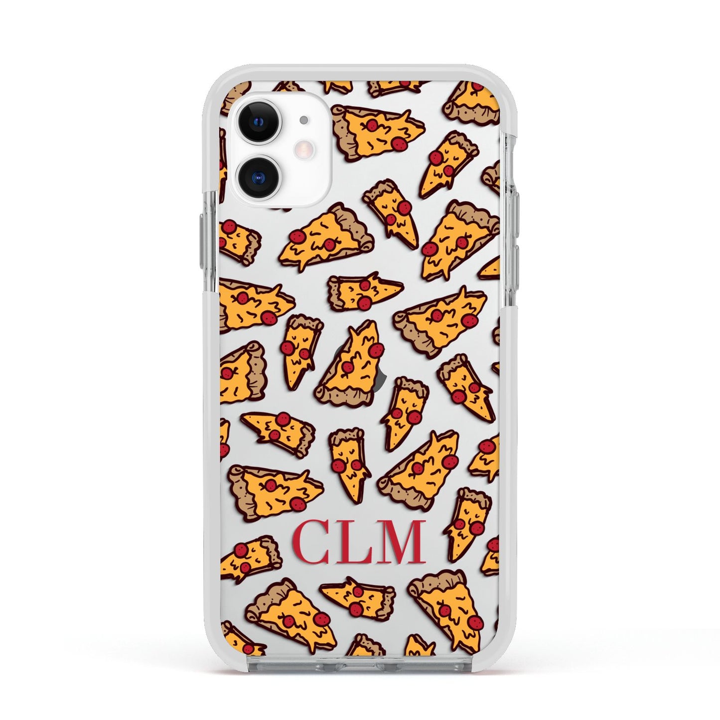 Personalised Pizza Initials Clear Apple iPhone 11 in White with White Impact Case