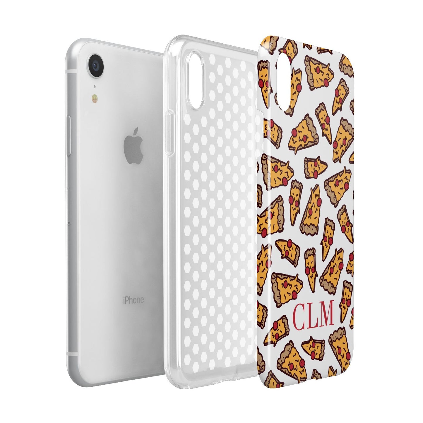 Personalised Pizza Initials Clear Apple iPhone XR White 3D Tough Case Expanded view