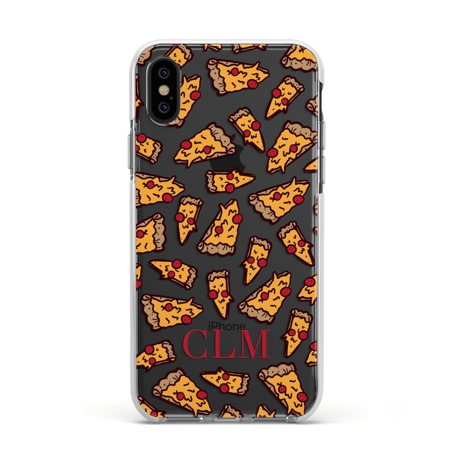 Personalised Pizza Initials Clear Apple iPhone Xs Impact Case White Edge on Black Phone