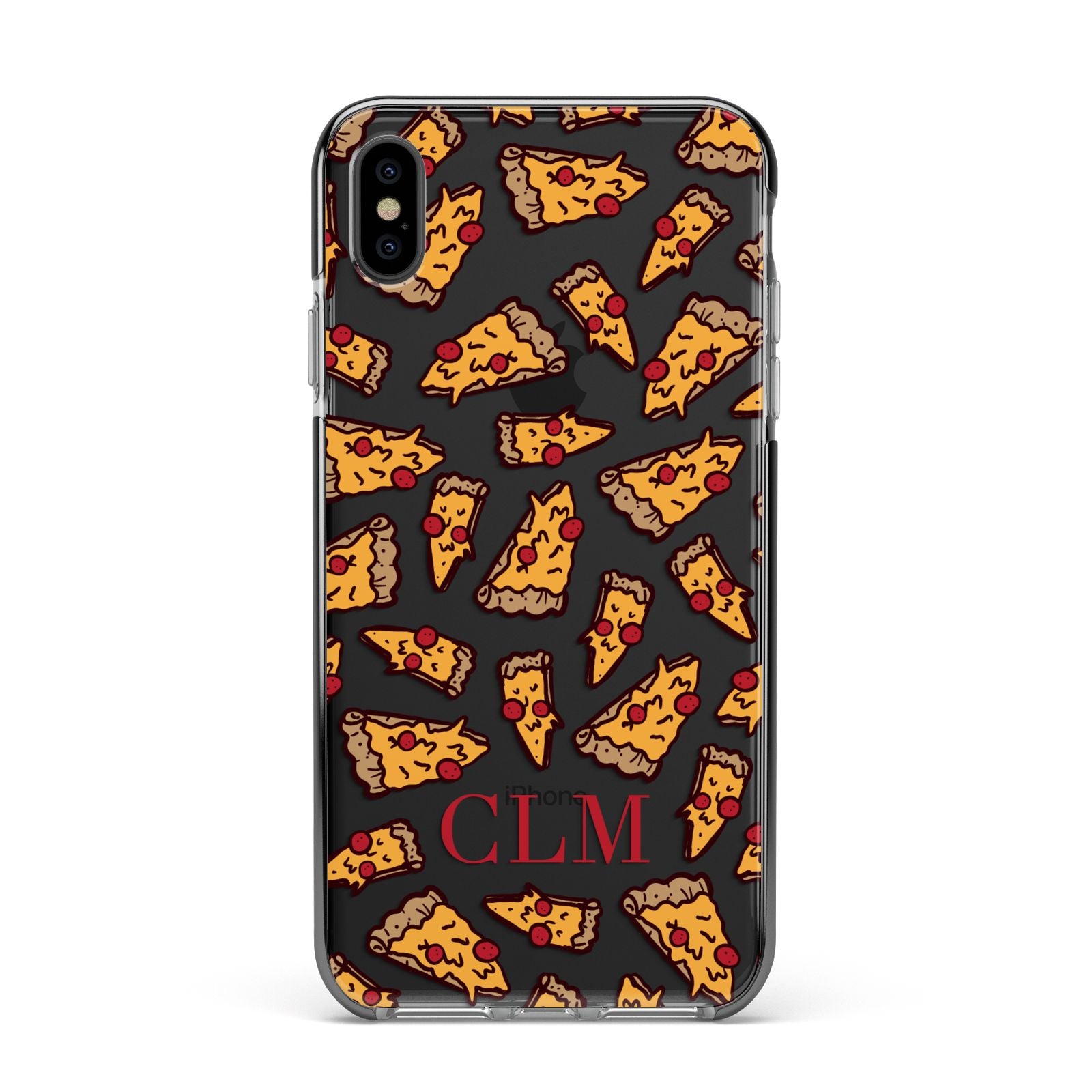 Personalised Pizza Initials Clear Apple iPhone Xs Max Impact Case Black Edge on Black Phone