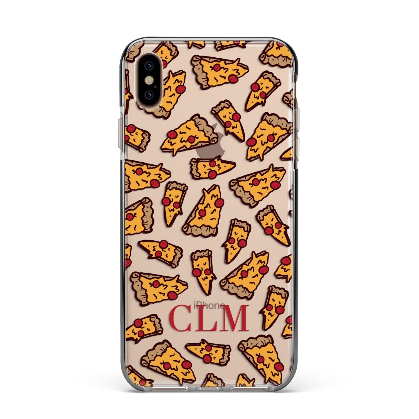 Personalised Pizza Initials Clear Apple iPhone Xs Max Impact Case Black Edge on Gold Phone