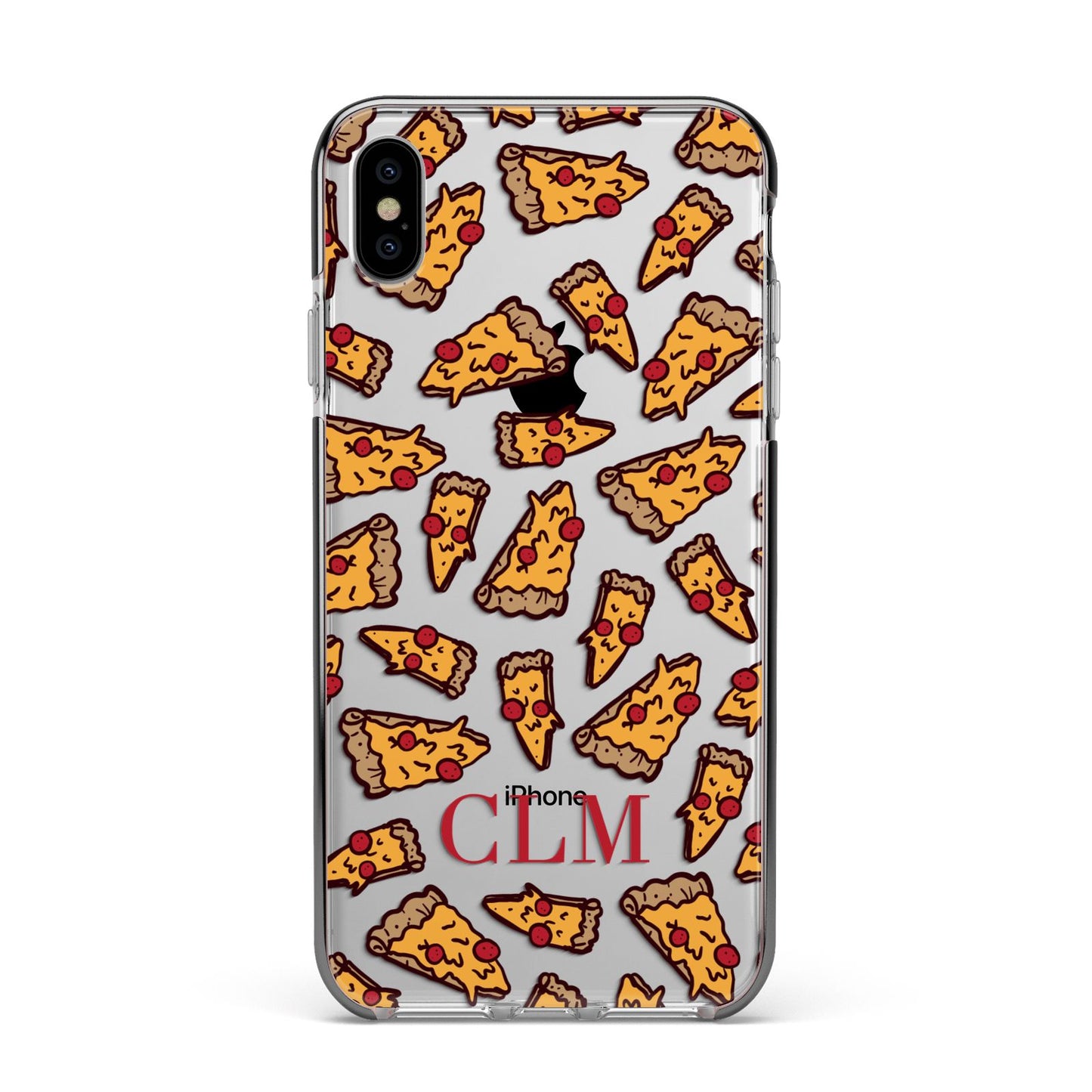 Personalised Pizza Initials Clear Apple iPhone Xs Max Impact Case Black Edge on Silver Phone