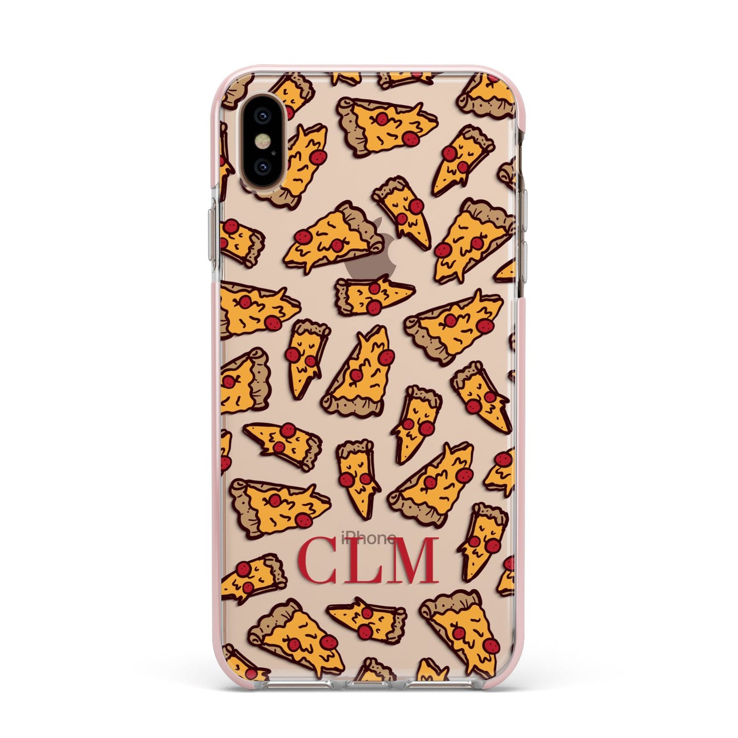 Personalised Pizza Initials Clear Apple iPhone Xs Max Impact Case Pink Edge on Gold Phone