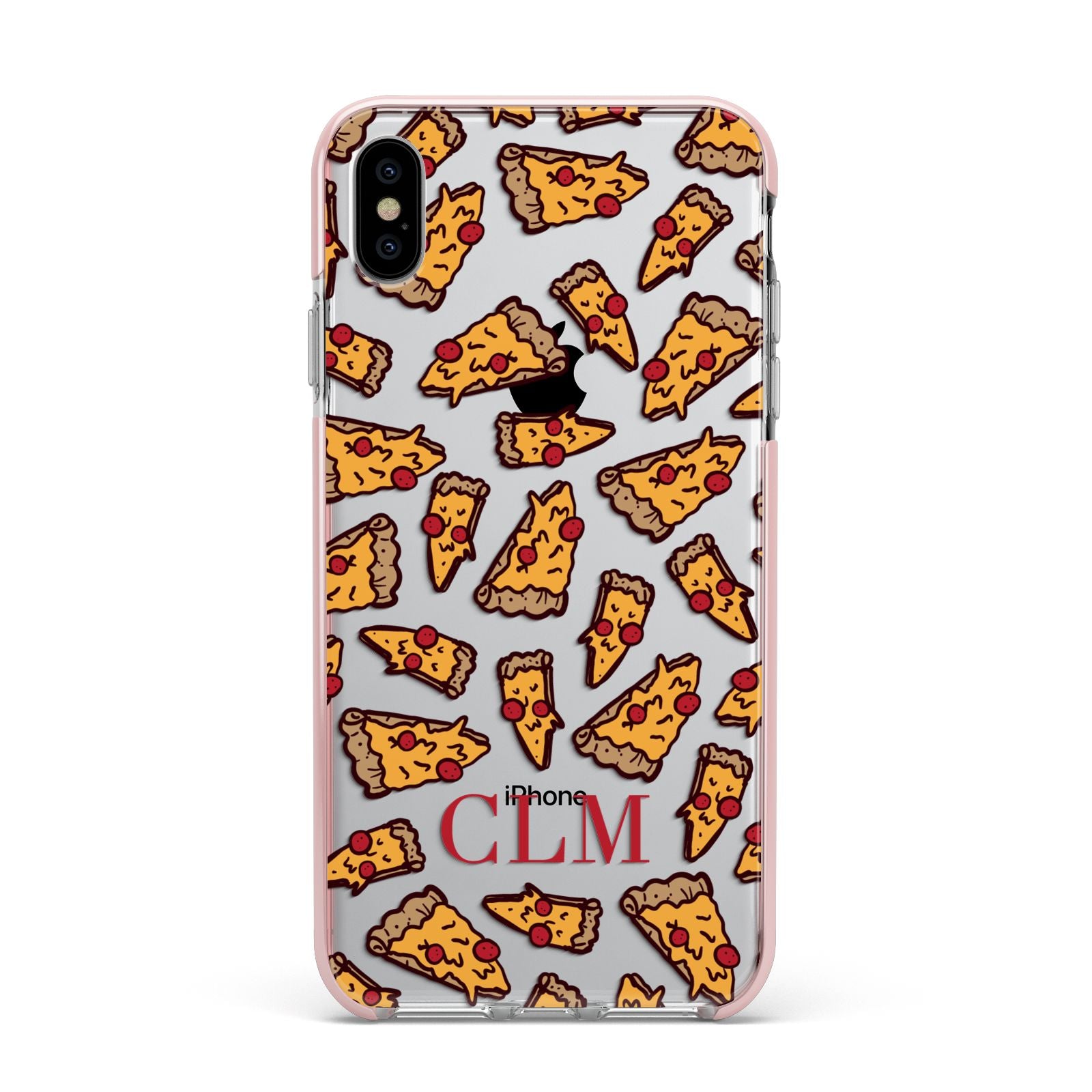 Personalised Pizza Initials Clear Apple iPhone Xs Max Impact Case Pink Edge on Silver Phone