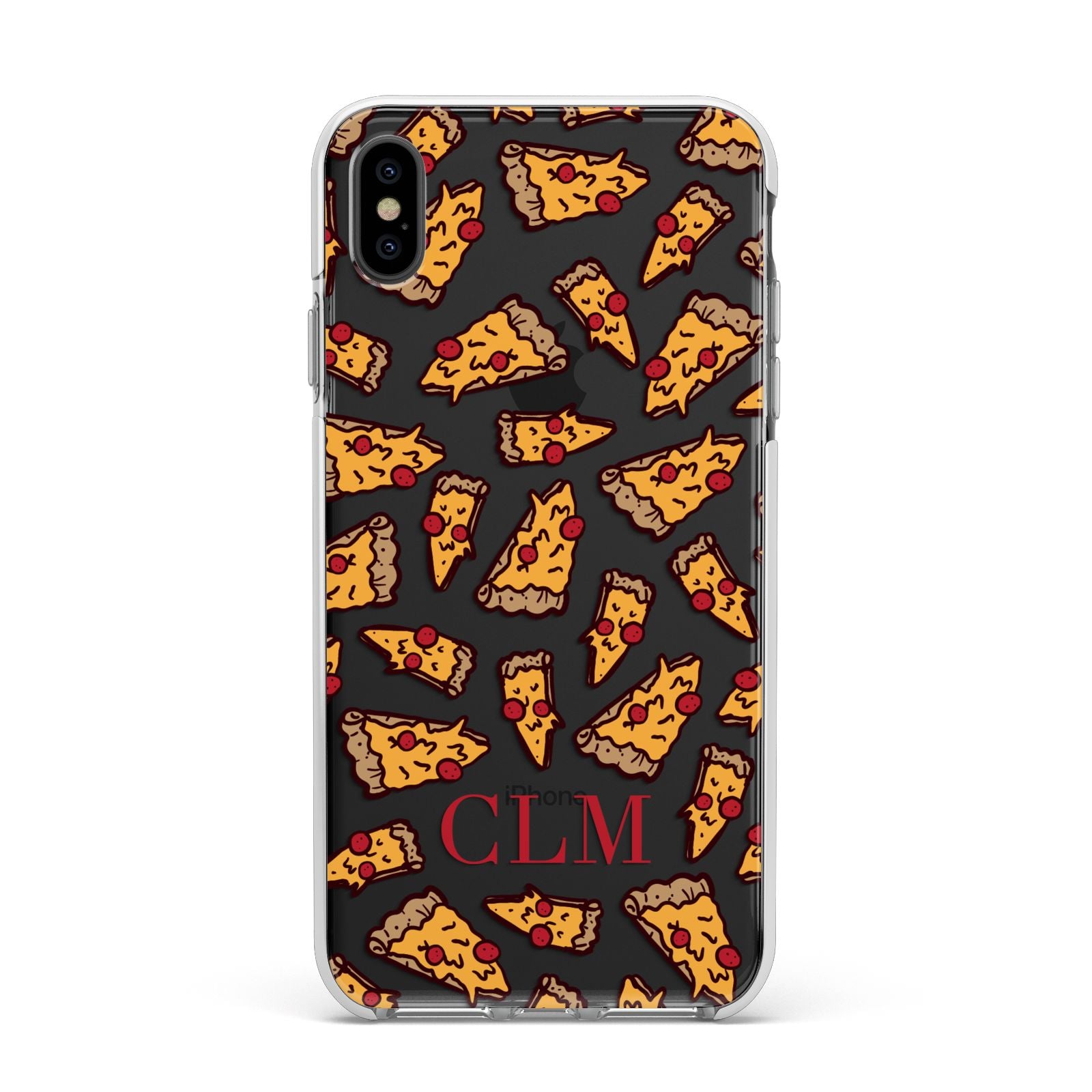Personalised Pizza Initials Clear Apple iPhone Xs Max Impact Case White Edge on Black Phone