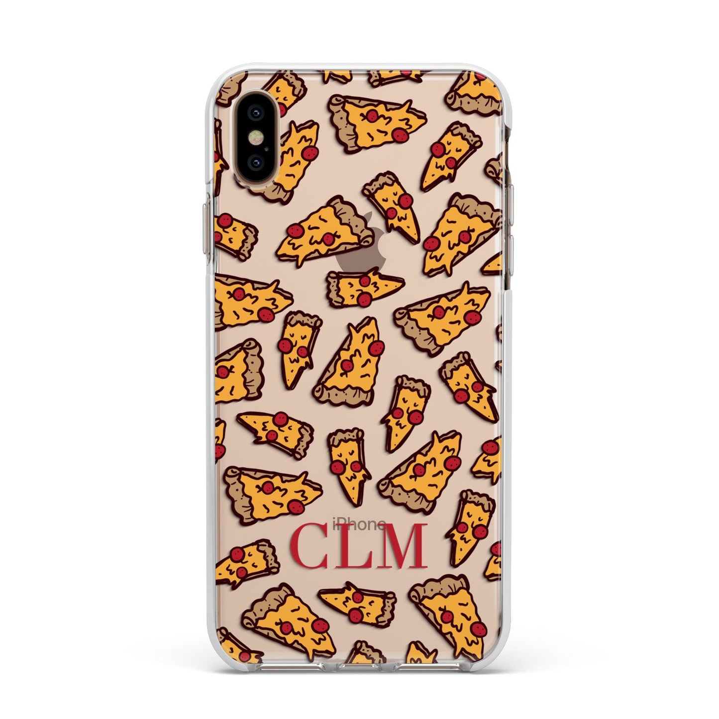Personalised Pizza Initials Clear Apple iPhone Xs Max Impact Case White Edge on Gold Phone
