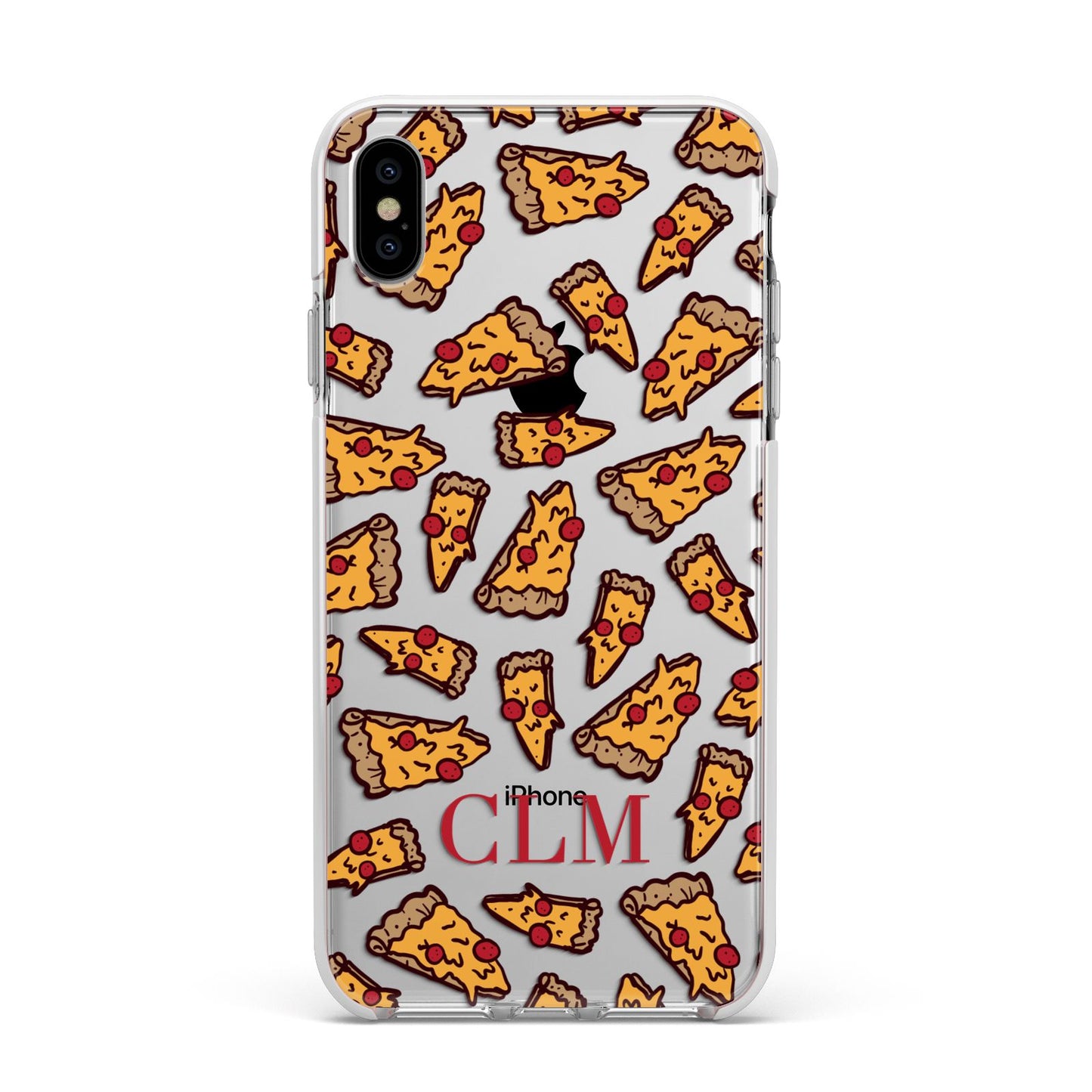 Personalised Pizza Initials Clear Apple iPhone Xs Max Impact Case White Edge on Silver Phone