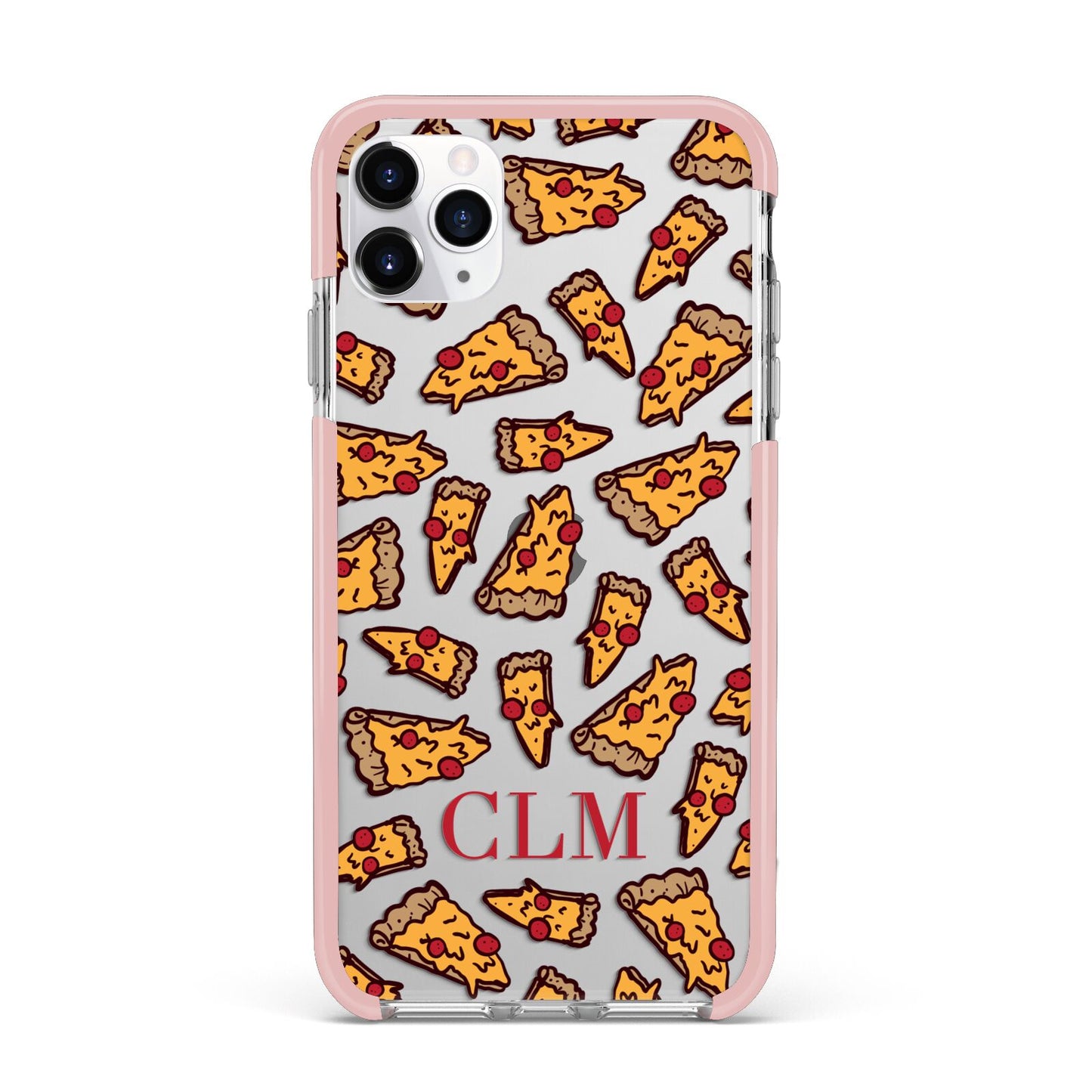 Personalised Pizza Initials Clear iPhone 11 Pro Max Impact Pink Edge Case