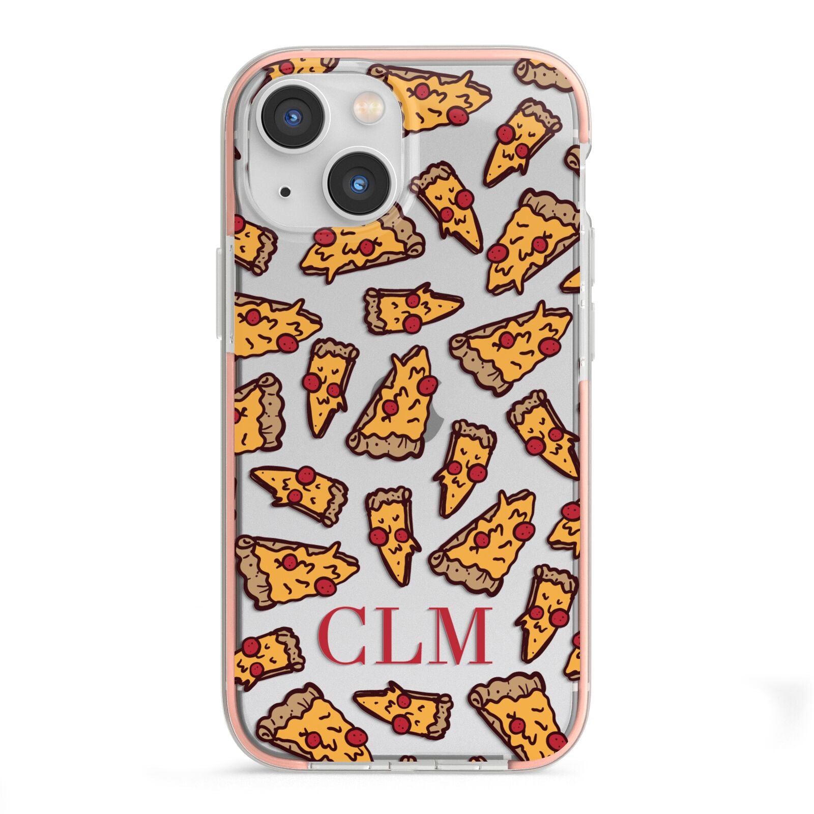 Personalised Pizza Initials Clear iPhone 13 Mini TPU Impact Case with Pink Edges