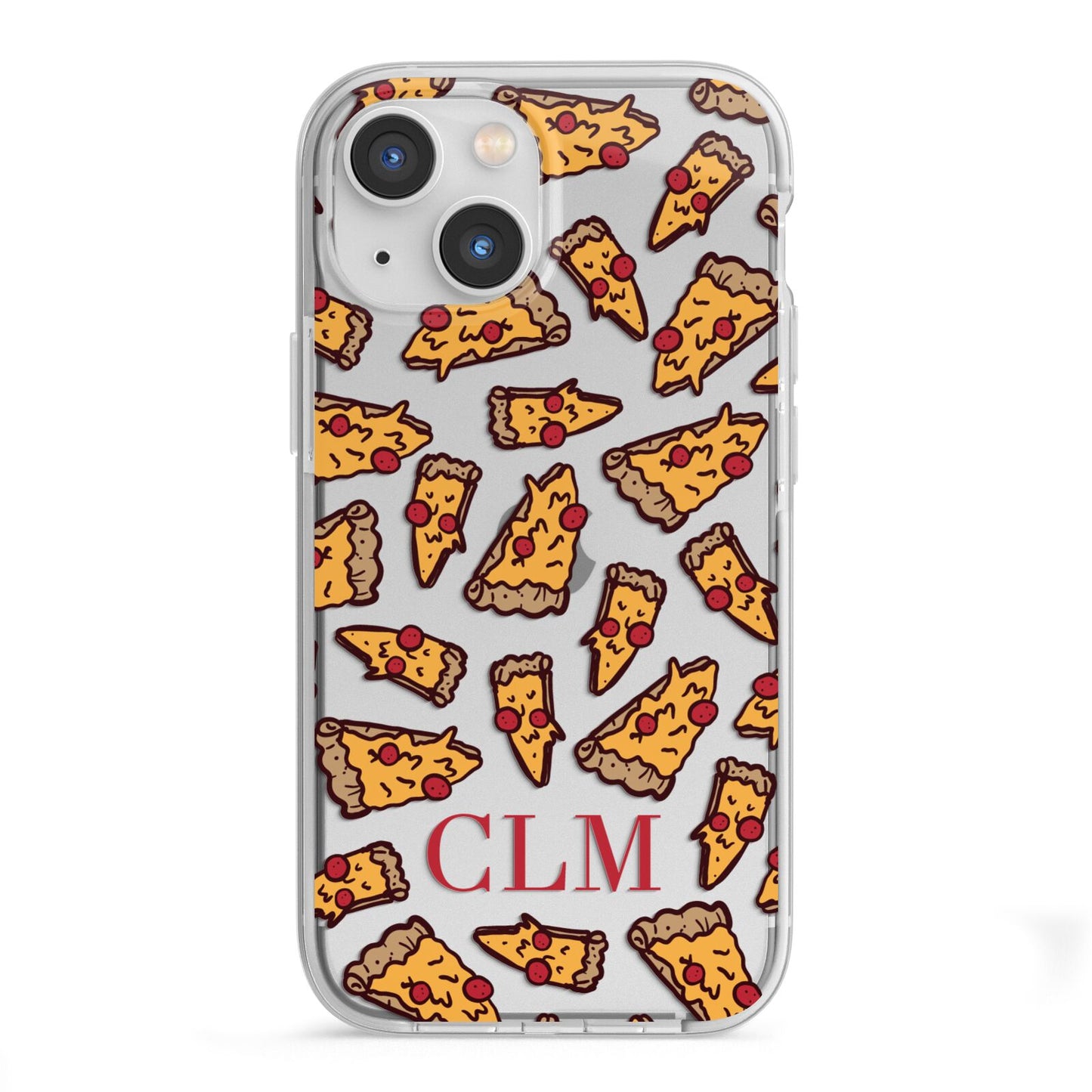 Personalised Pizza Initials Clear iPhone 13 Mini TPU Impact Case with White Edges