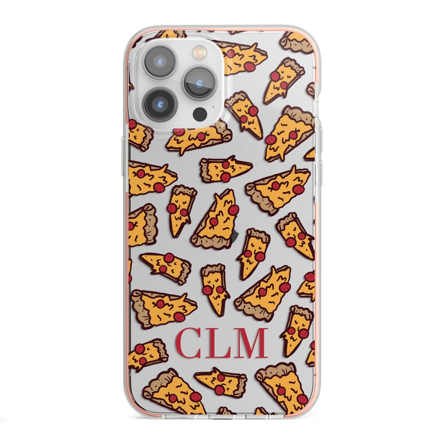 Personalised Pizza Initials Clear iPhone 13 Pro Max TPU Impact Case with Pink Edges