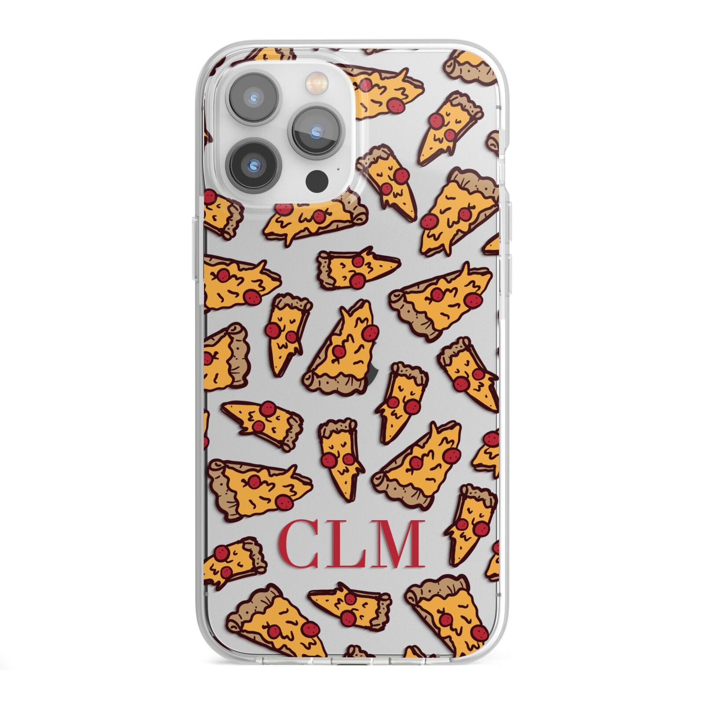 Personalised Pizza Initials Clear iPhone 13 Pro Max TPU Impact Case with White Edges