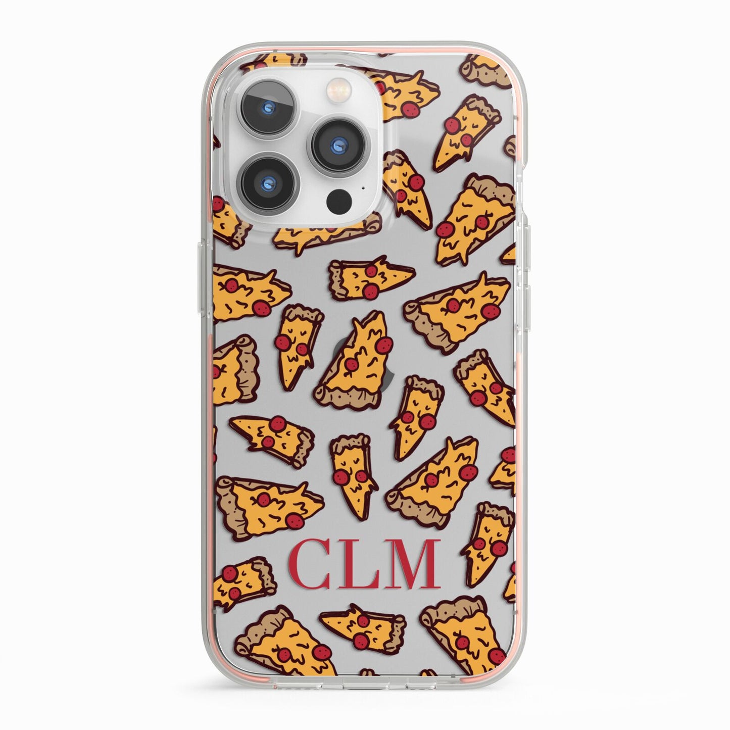Personalised Pizza Initials Clear iPhone 13 Pro TPU Impact Case with Pink Edges
