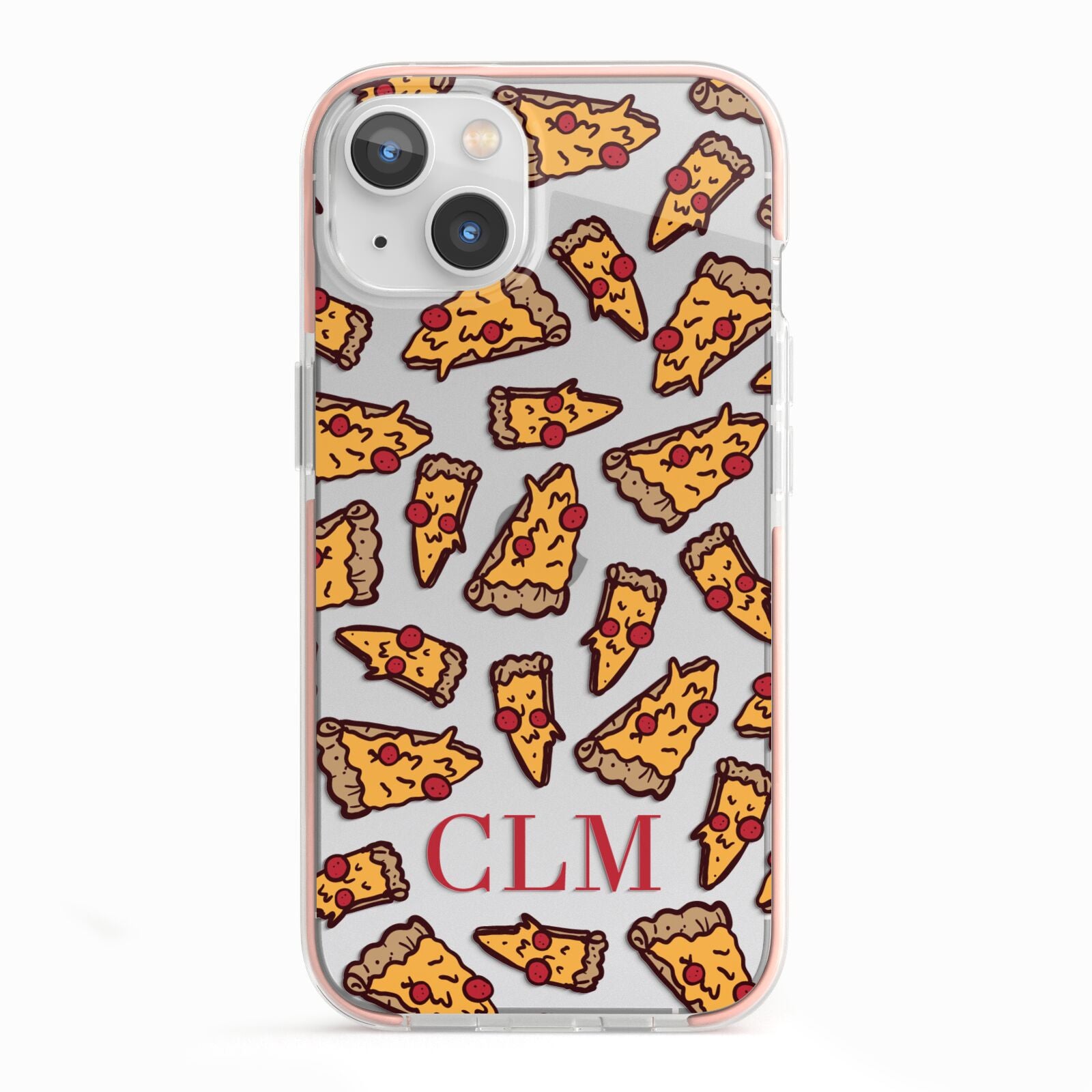 Personalised Pizza Initials Clear iPhone 13 TPU Impact Case with Pink Edges