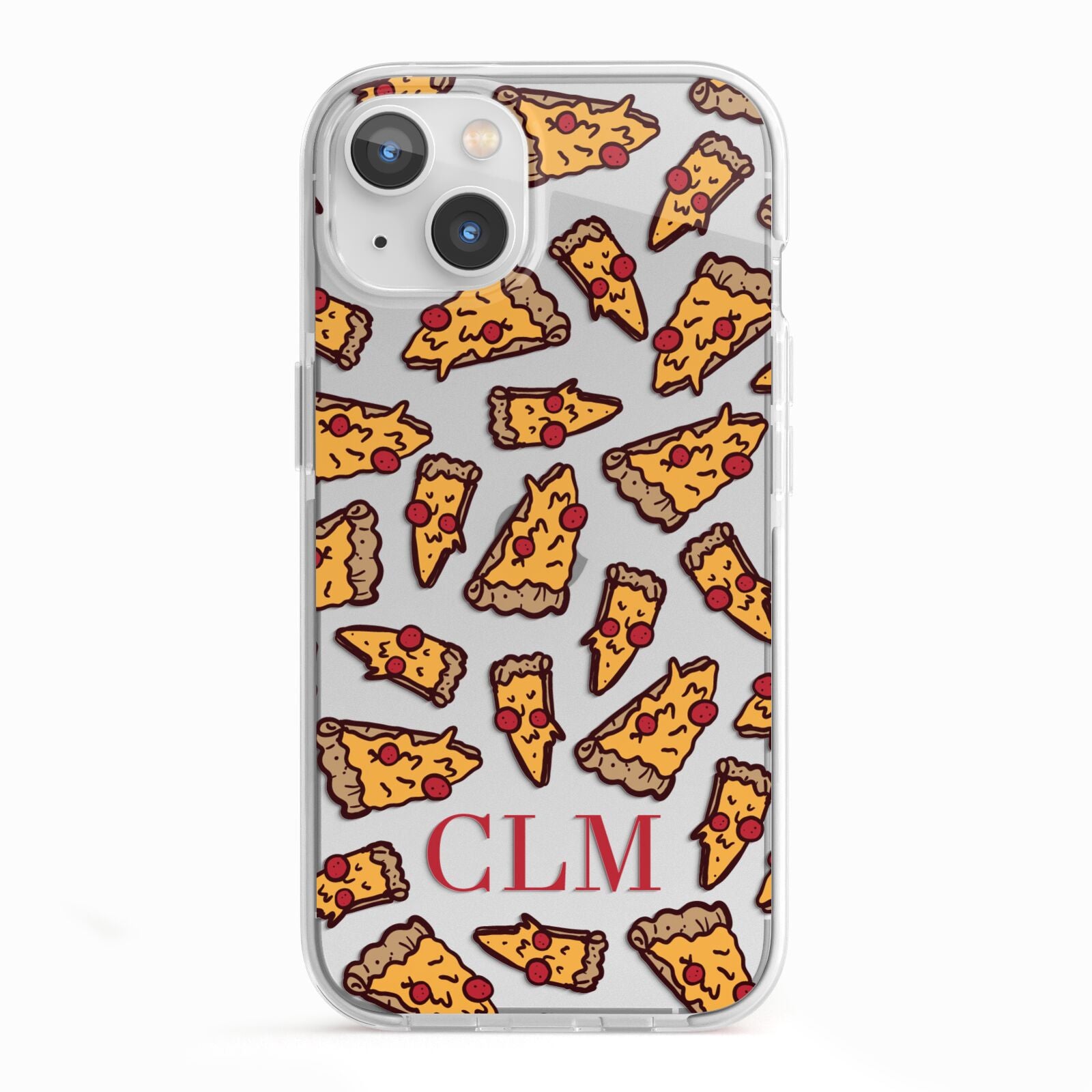 Personalised Pizza Initials Clear iPhone 13 TPU Impact Case with White Edges