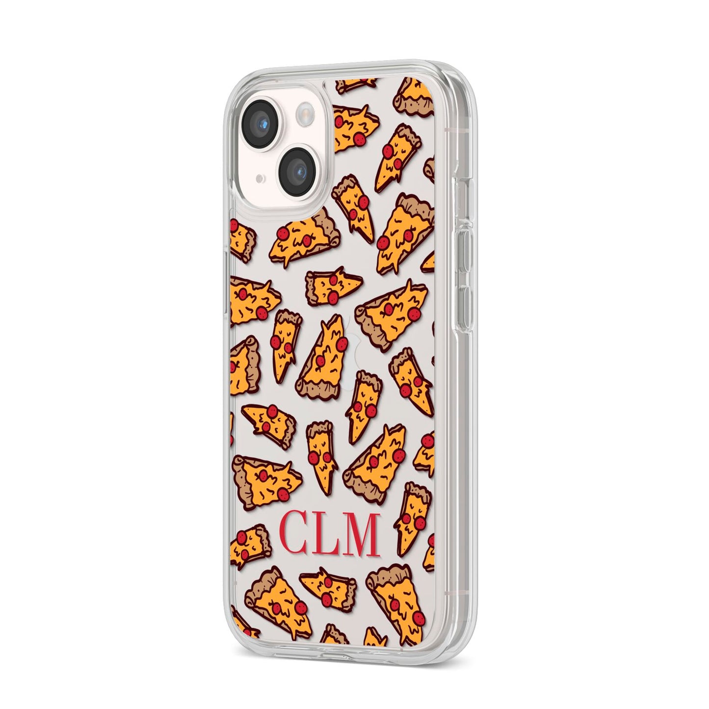 Personalised Pizza Initials Clear iPhone 14 Clear Tough Case Starlight Angled Image