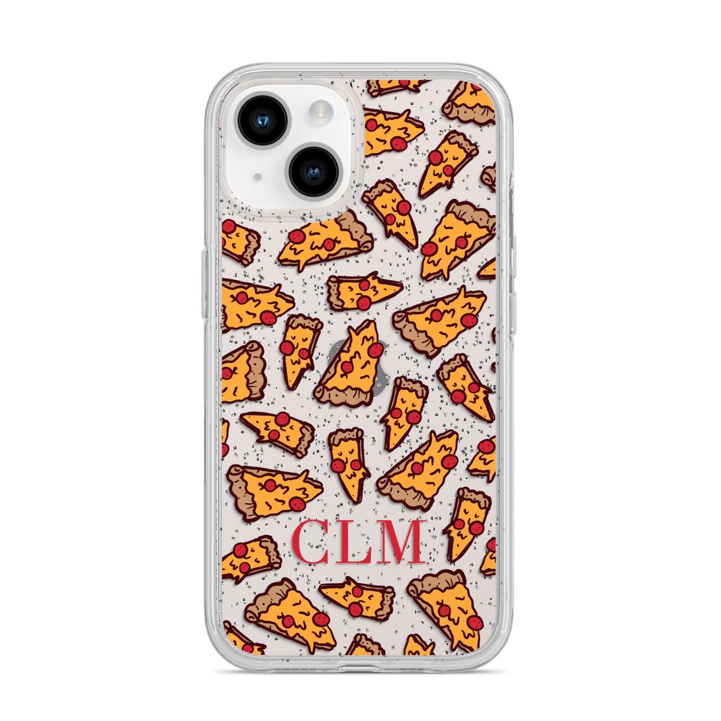 Personalised Pizza Initials Clear iPhone 14 Glitter Tough Case Starlight