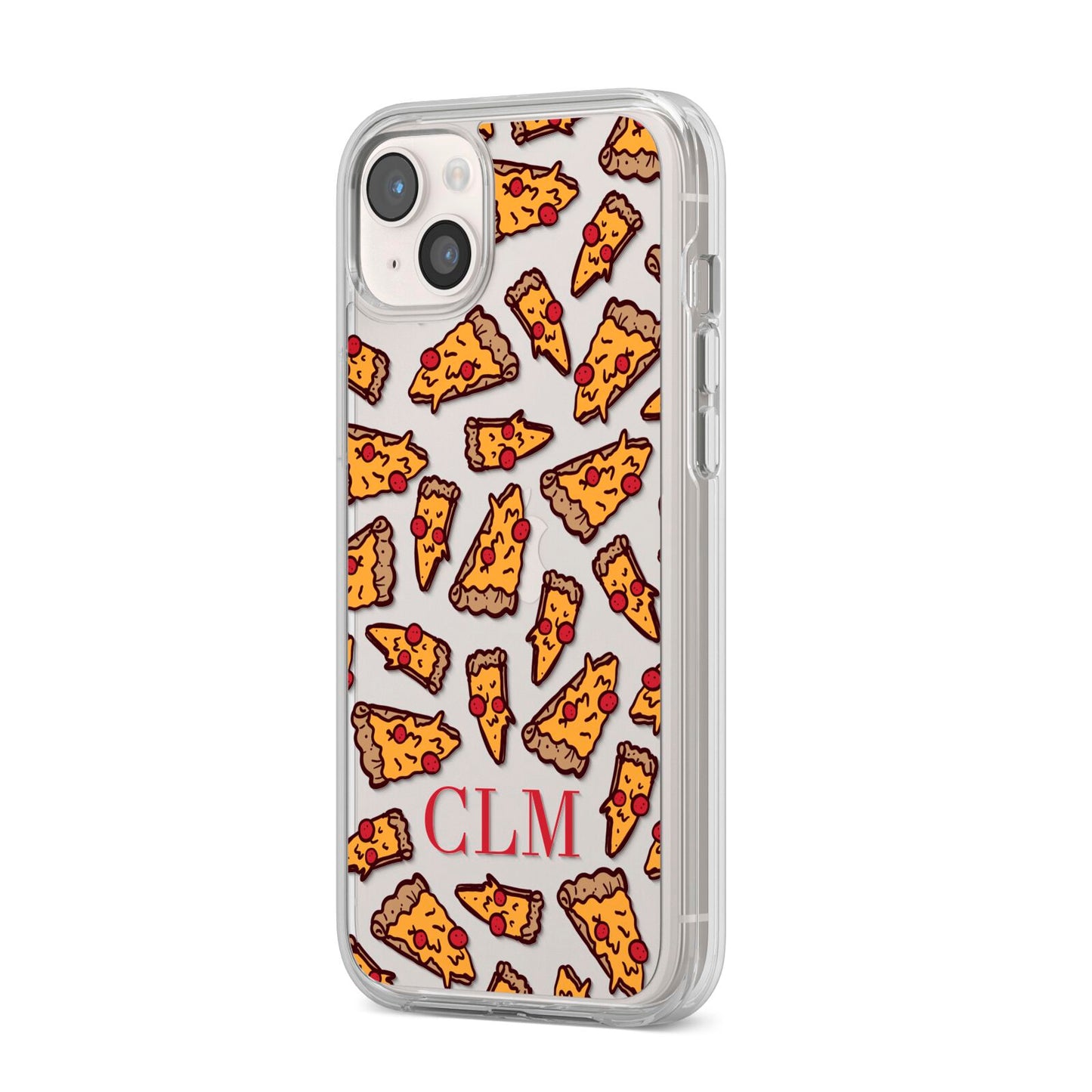 Personalised Pizza Initials Clear iPhone 14 Plus Clear Tough Case Starlight Angled Image