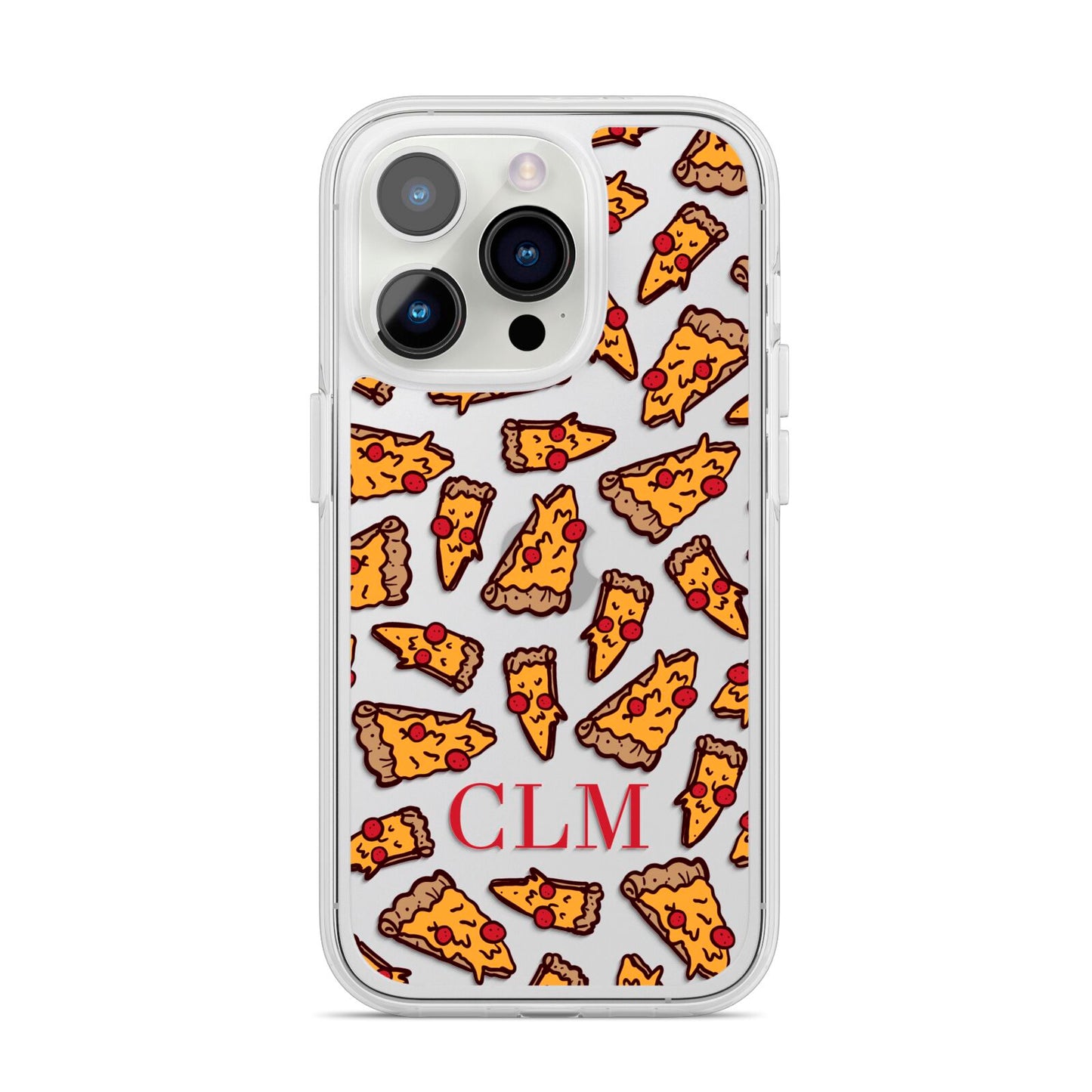 Personalised Pizza Initials Clear iPhone 14 Pro Clear Tough Case Silver