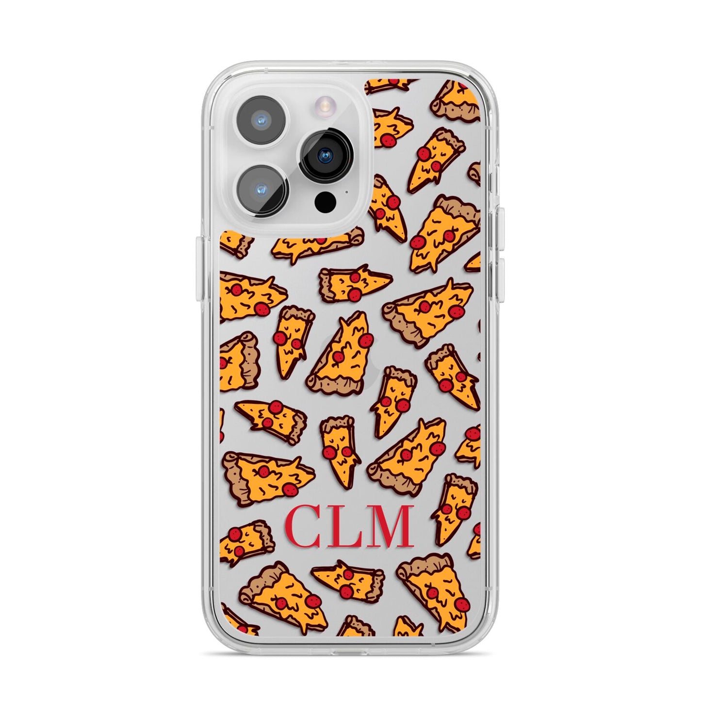 Personalised Pizza Initials Clear iPhone 14 Pro Max Clear Tough Case Silver