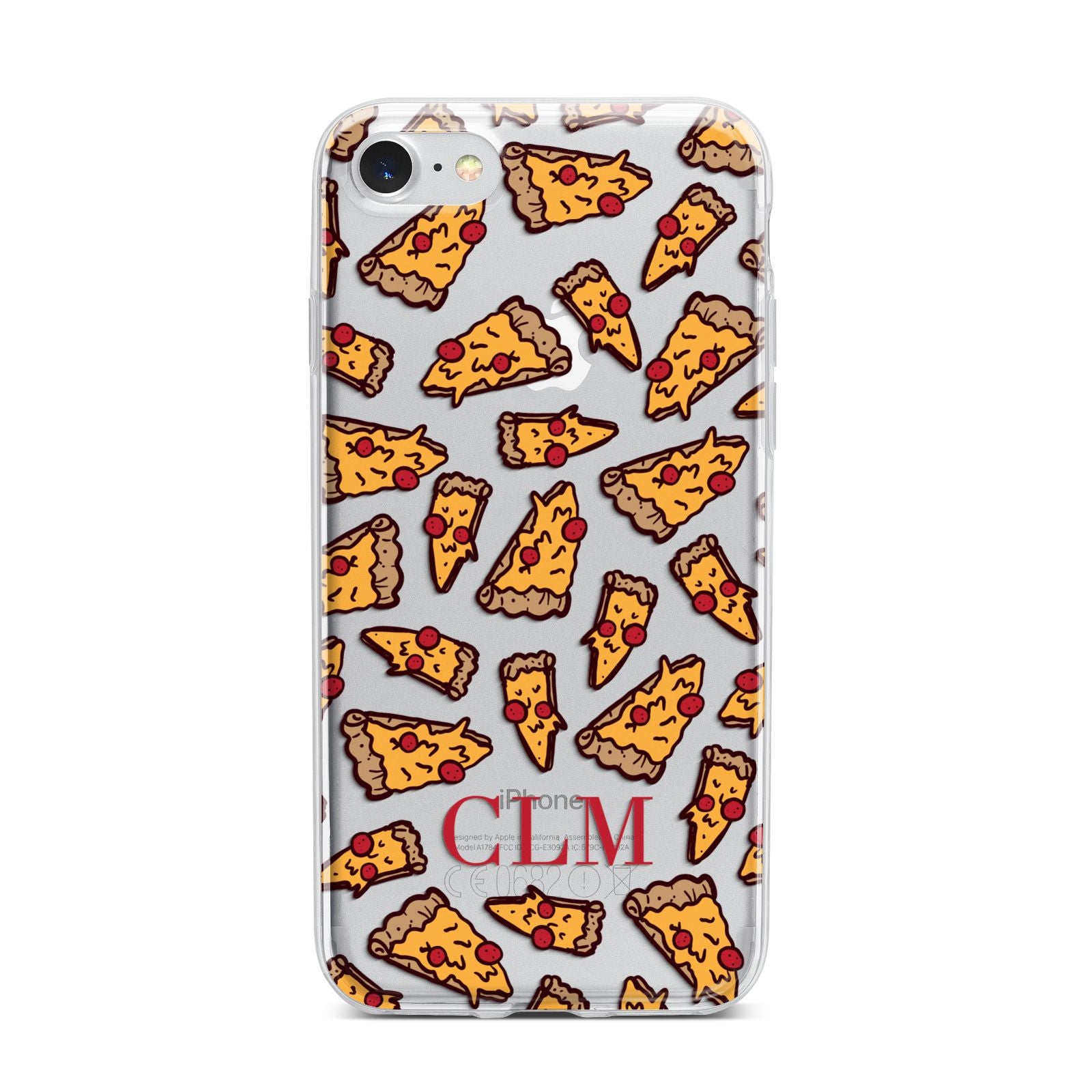 Personalised Pizza Initials Clear iPhone 7 Bumper Case on Silver iPhone