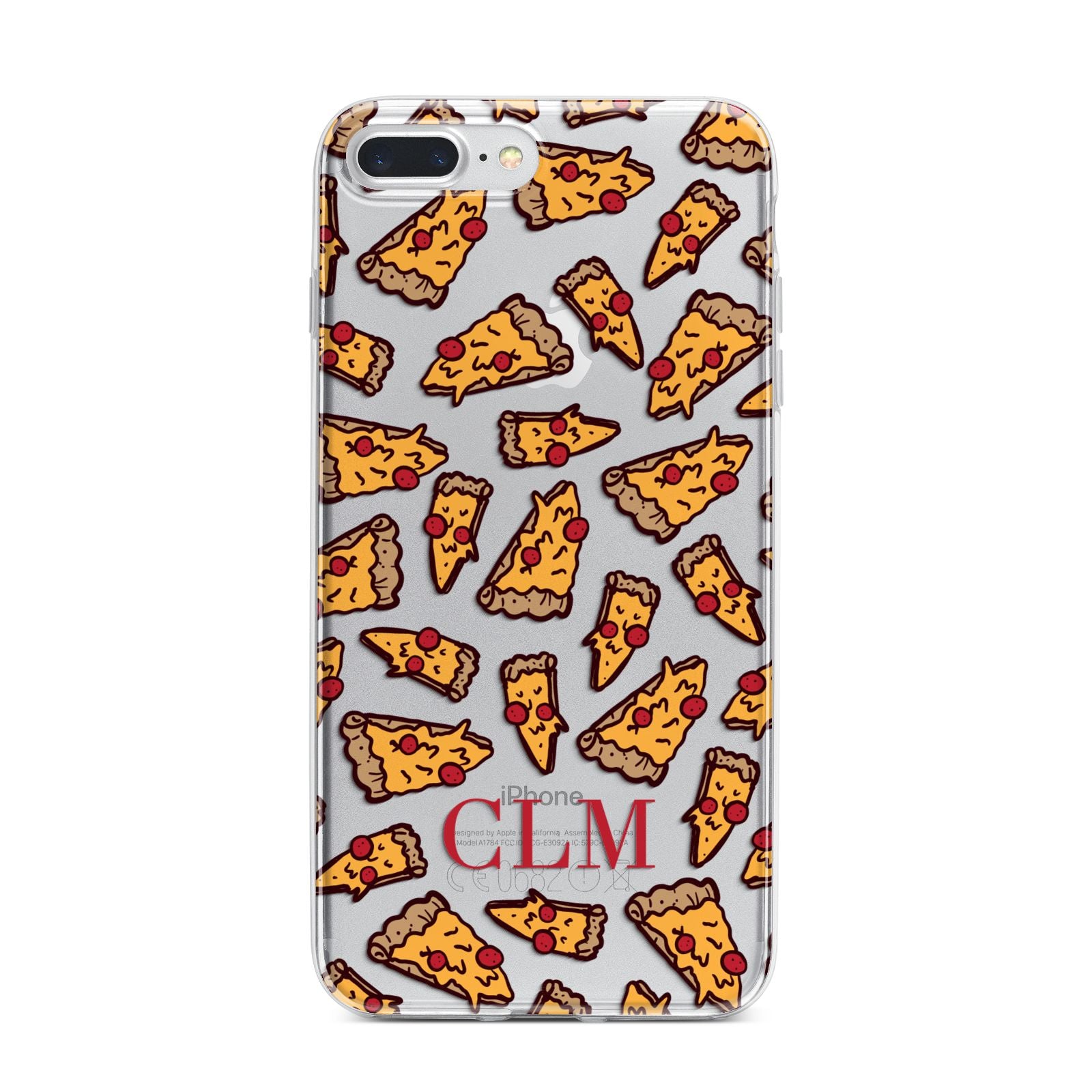 Personalised Pizza Initials Clear iPhone 7 Plus Bumper Case on Silver iPhone