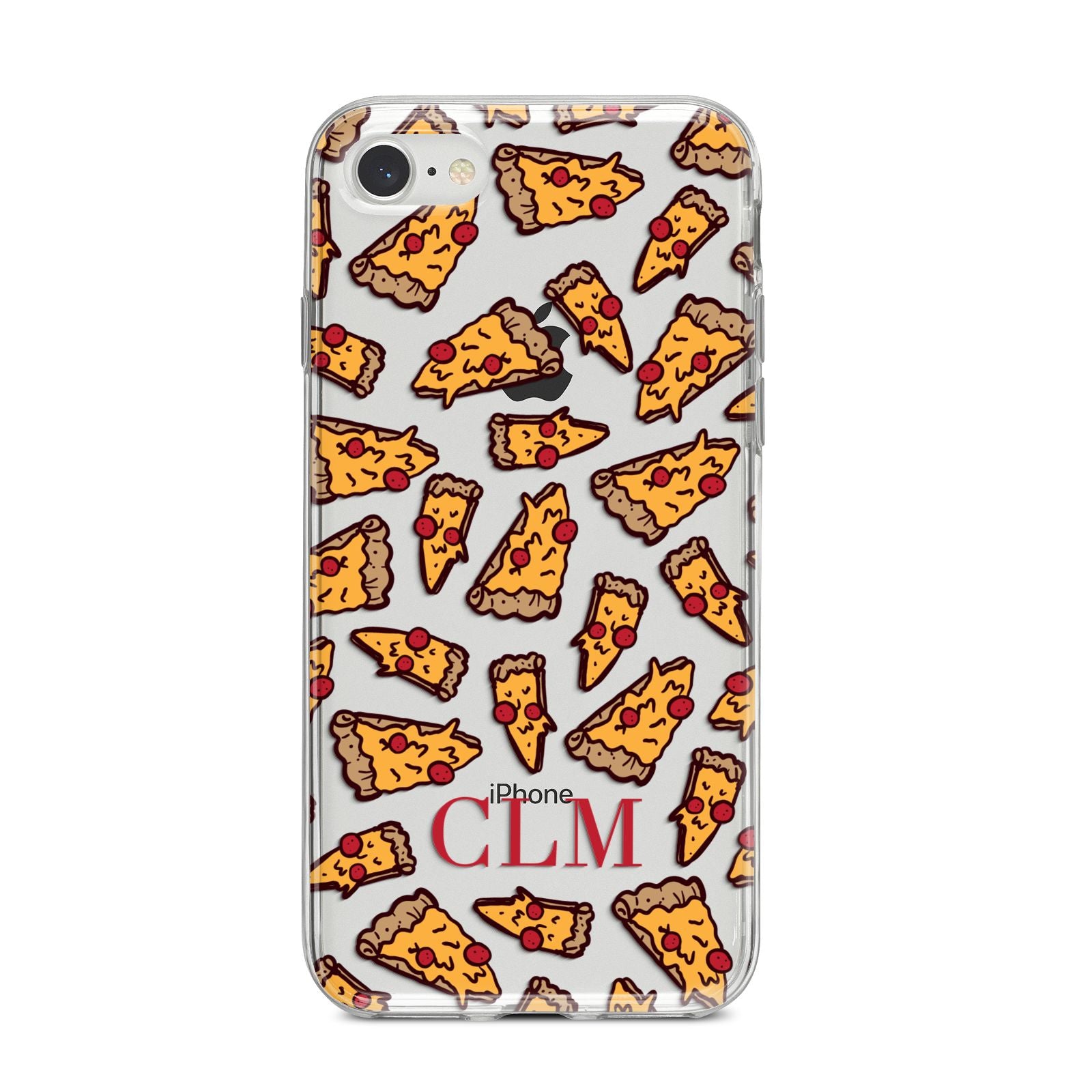 Personalised Pizza Initials Clear iPhone 8 Bumper Case on Silver iPhone
