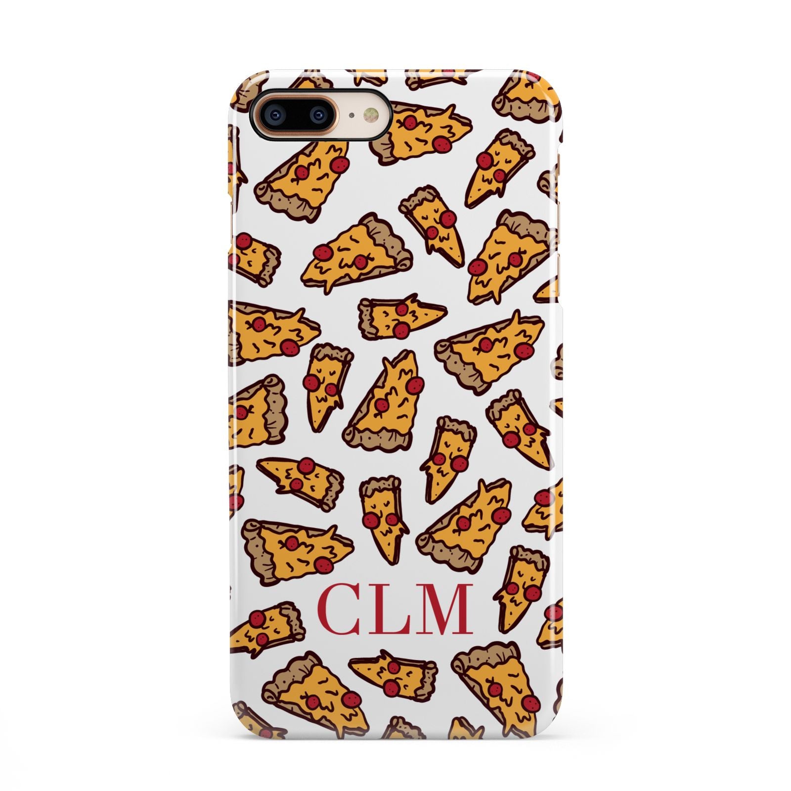 Personalised Pizza Initials Clear iPhone 8 Plus 3D Snap Case on Gold Phone