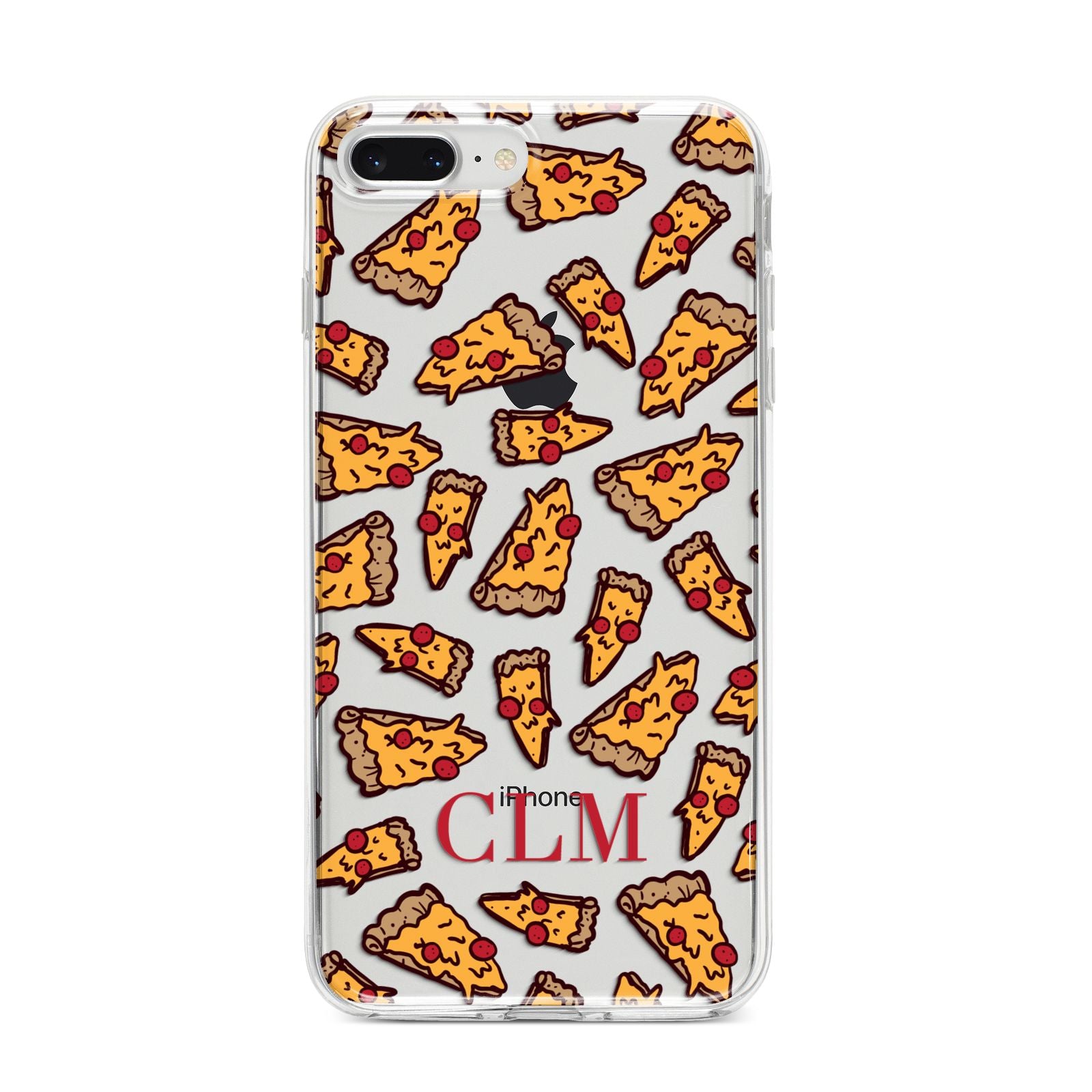 Personalised Pizza Initials Clear iPhone 8 Plus Bumper Case on Silver iPhone