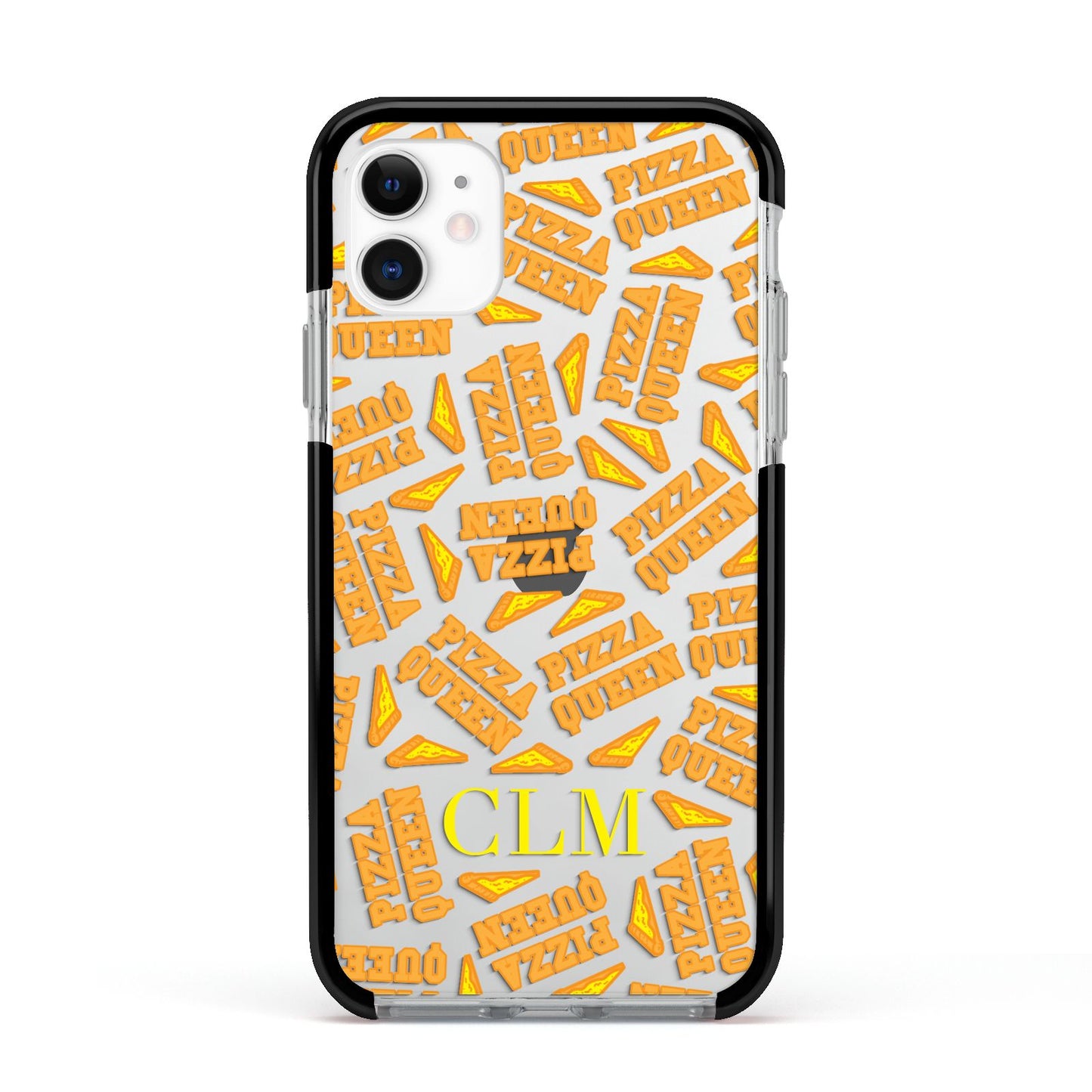 Personalised Pizza Queen Initials Apple iPhone 11 in White with Black Impact Case