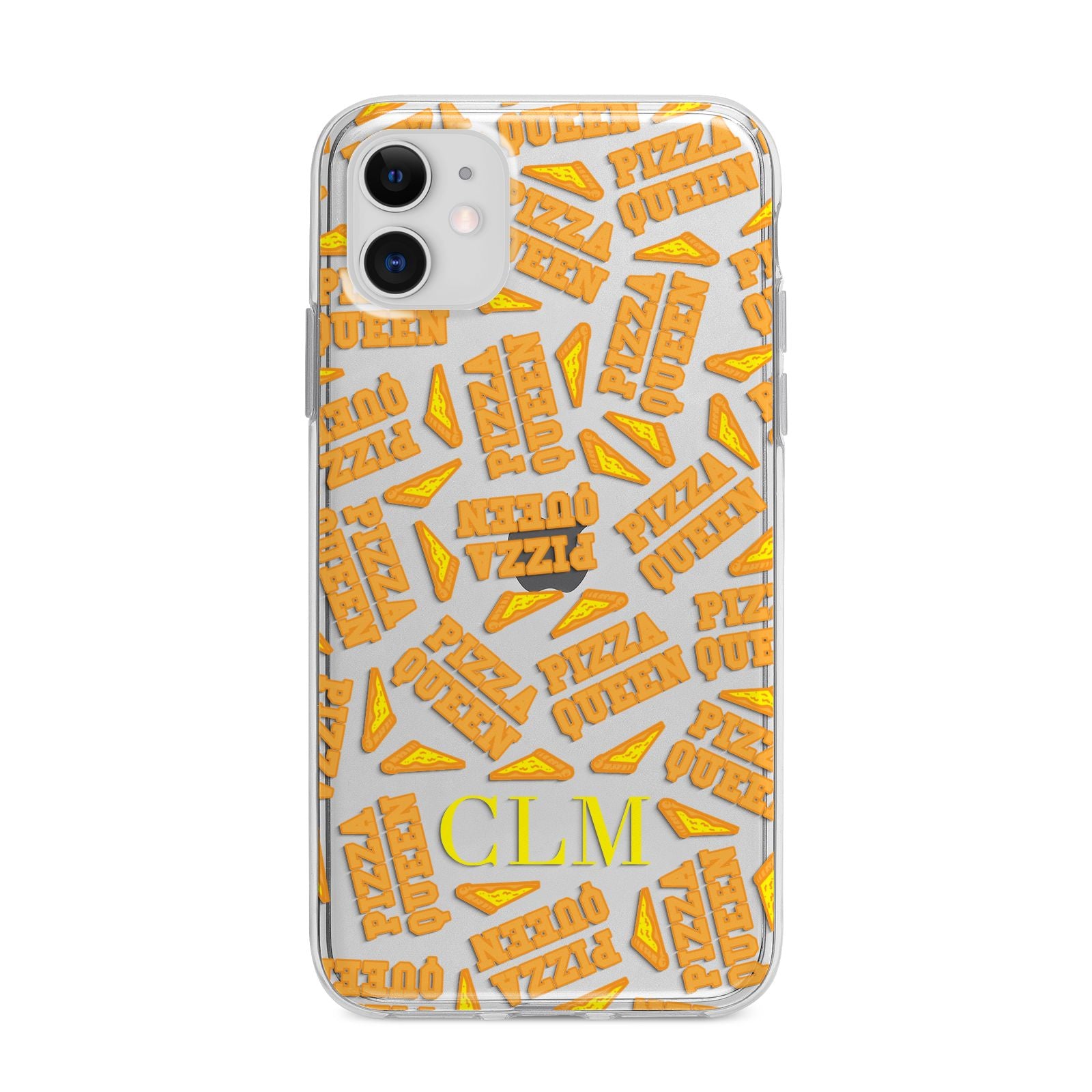 Personalised Pizza Queen Initials Apple iPhone 11 in White with Bumper Case