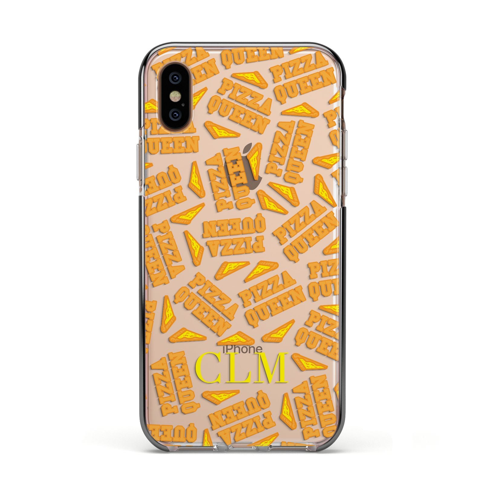Personalised Pizza Queen Initials Apple iPhone Xs Impact Case Black Edge on Gold Phone
