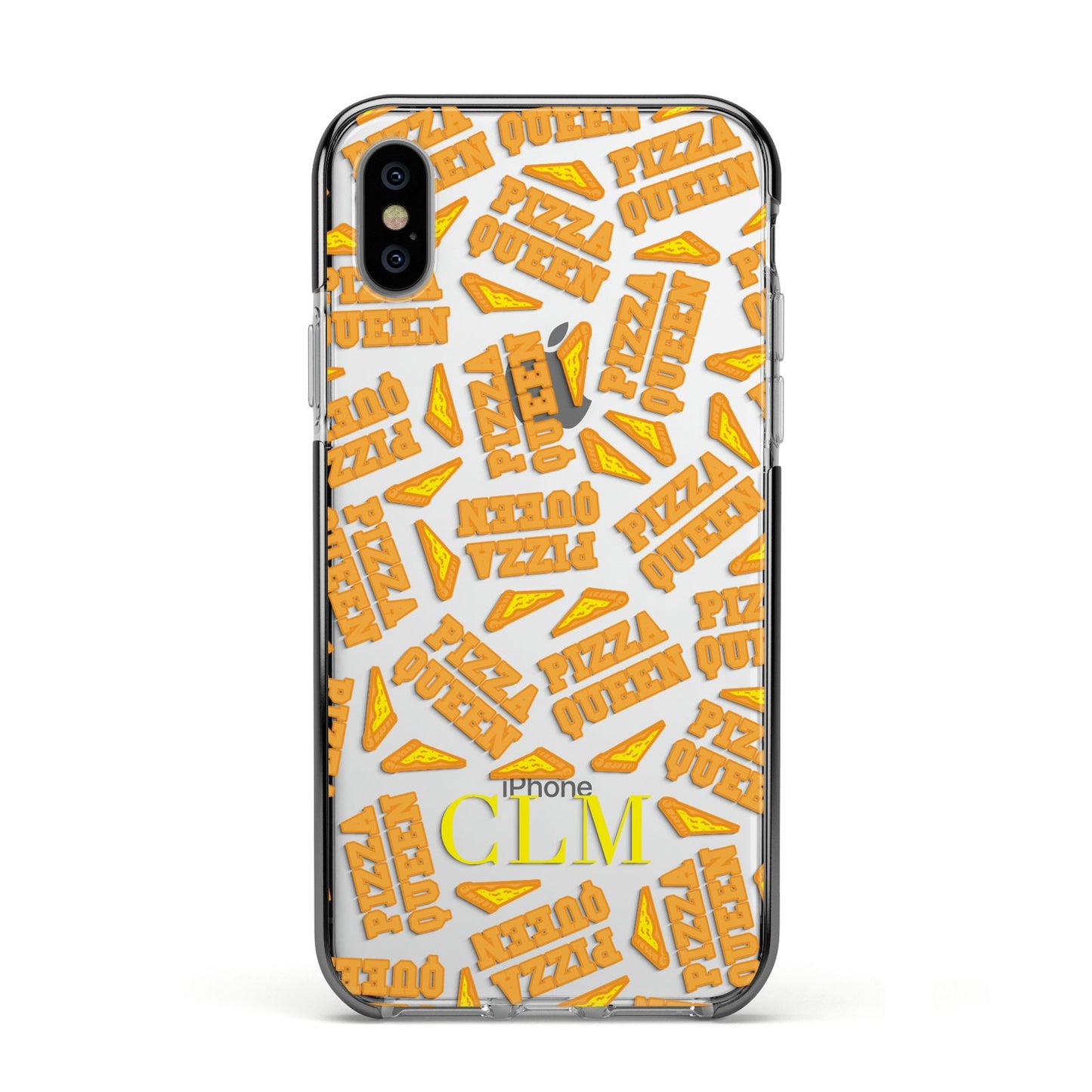 Personalised Pizza Queen Initials Apple iPhone Xs Impact Case Black Edge on Silver Phone
