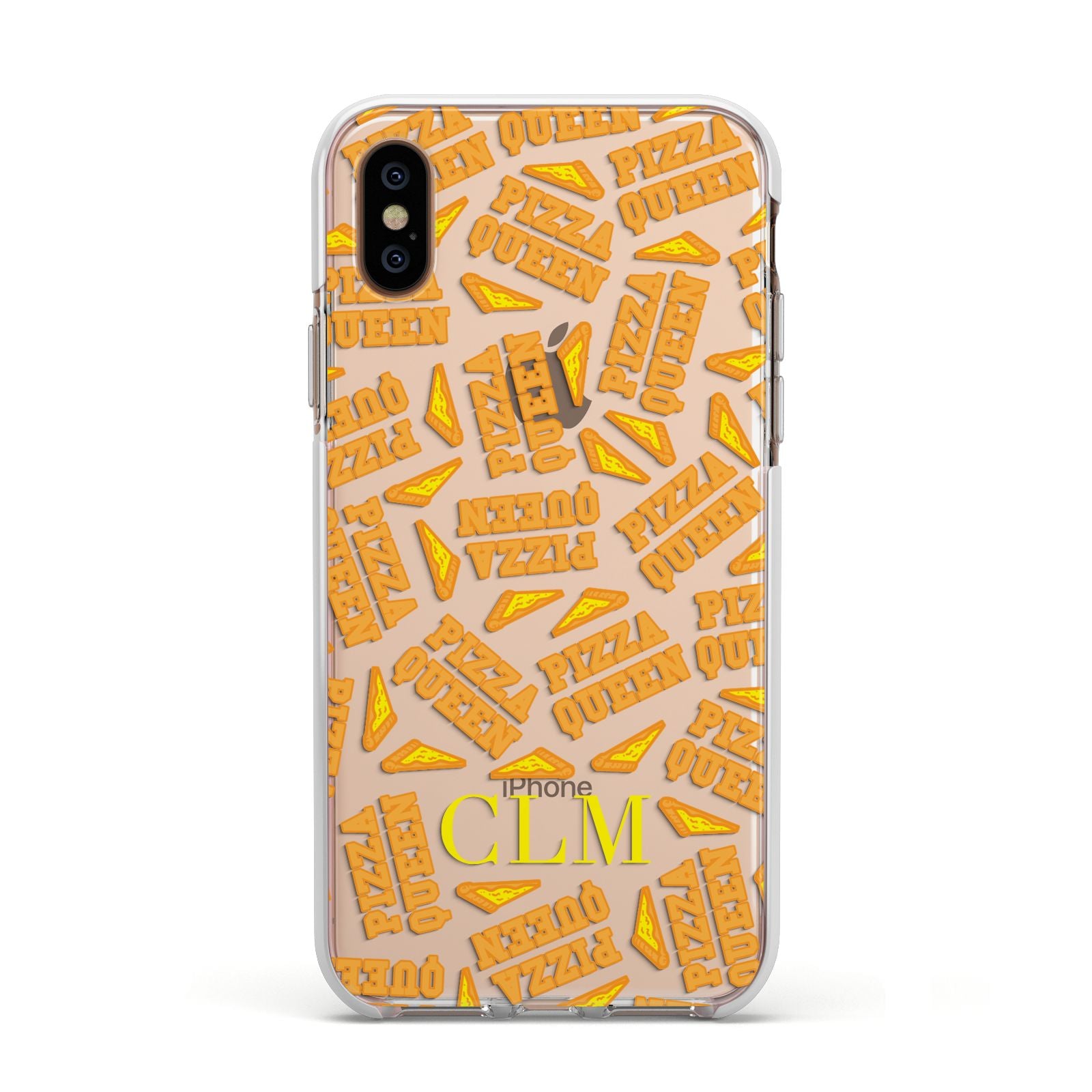 Personalised Pizza Queen Initials Apple iPhone Xs Impact Case White Edge on Gold Phone