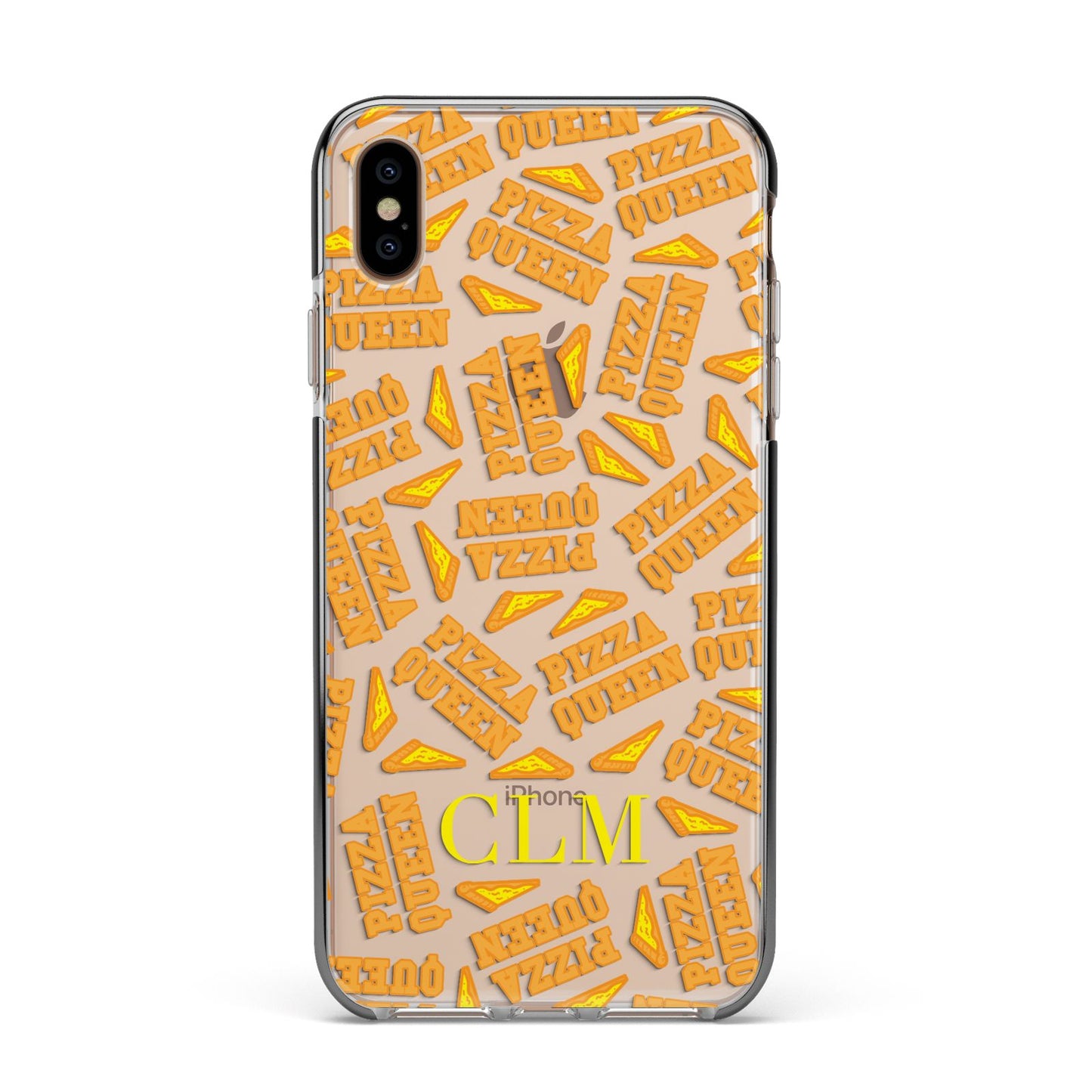 Personalised Pizza Queen Initials Apple iPhone Xs Max Impact Case Black Edge on Gold Phone