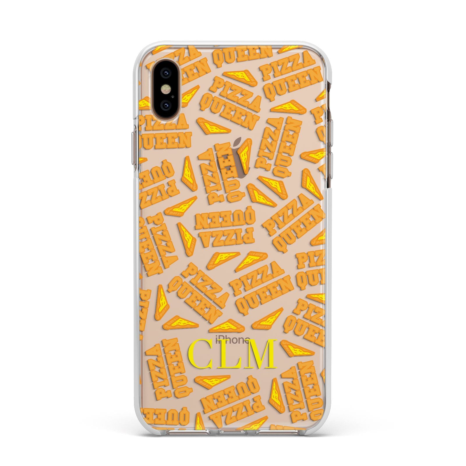Personalised Pizza Queen Initials Apple iPhone Xs Max Impact Case White Edge on Gold Phone