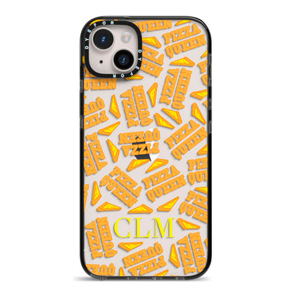 Personalised Pizza Queen Initials iPhone 14 Plus Black Impact Case on Silver phone