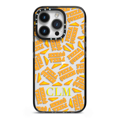 Personalised Pizza Queen Initials iPhone 14 Pro Black Impact Case on Silver phone