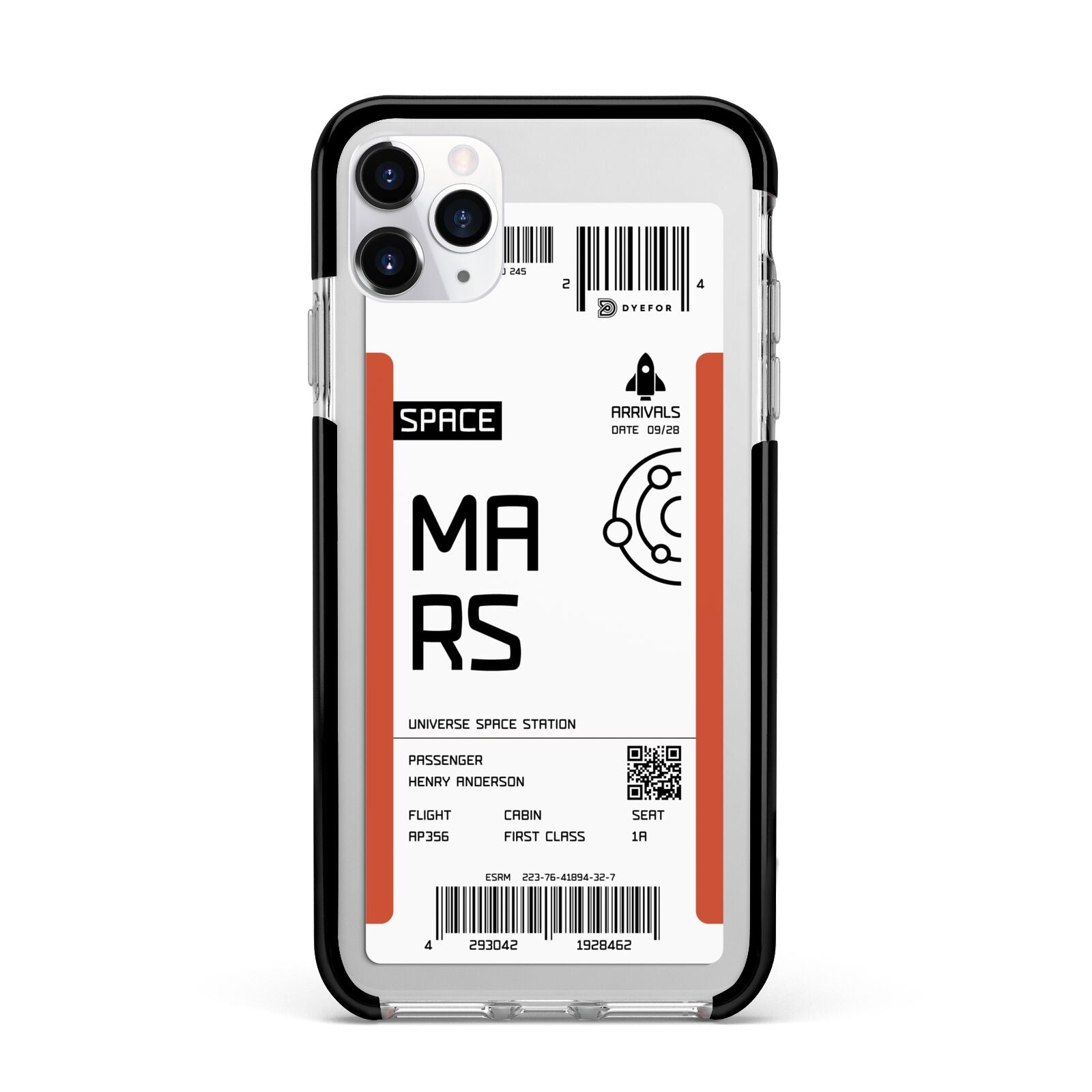 Personalised Planet Boarding Pass Apple iPhone 11 Pro Max in Silver with Black Impact Case
