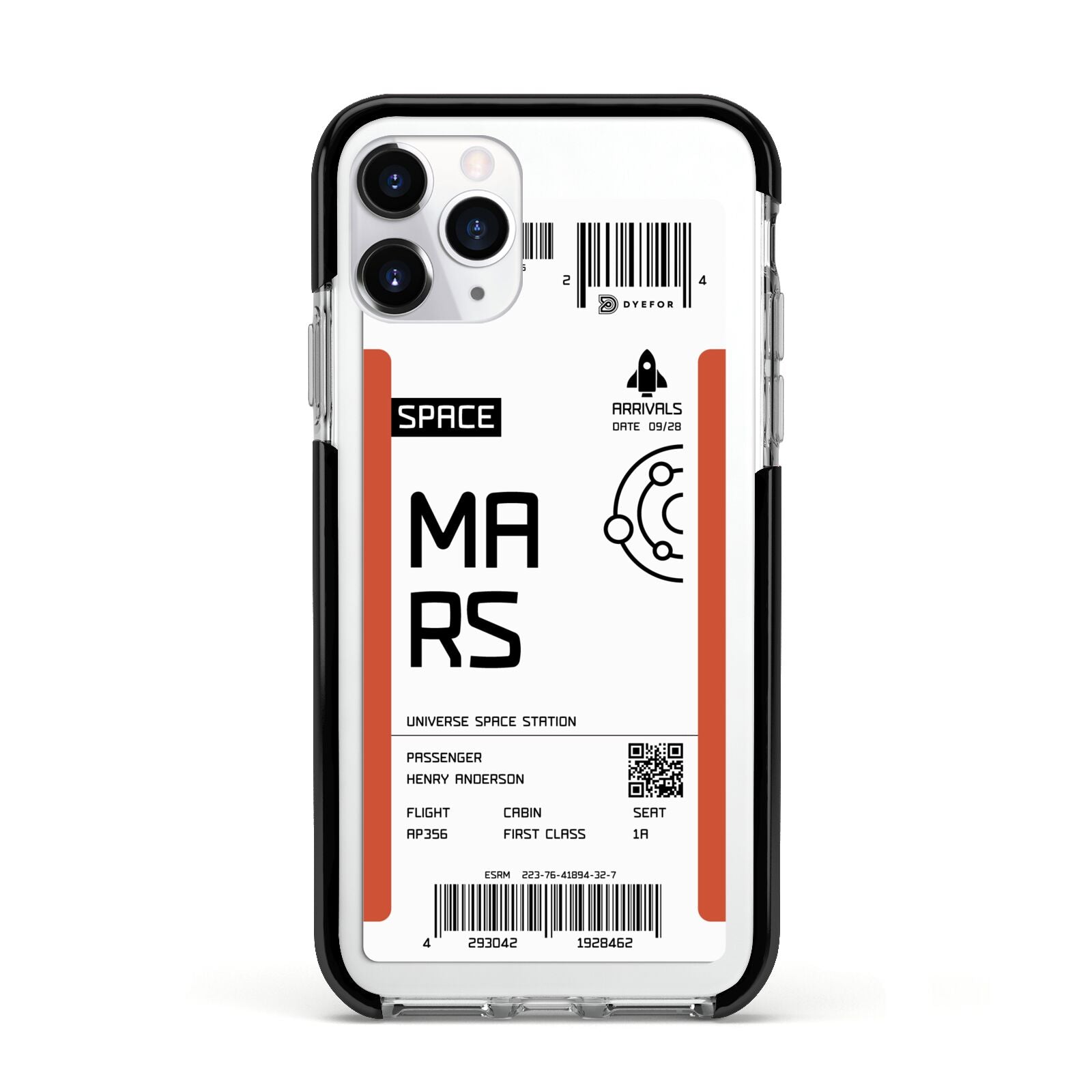 Personalised Planet Boarding Pass Apple iPhone 11 Pro in Silver with Black Impact Case