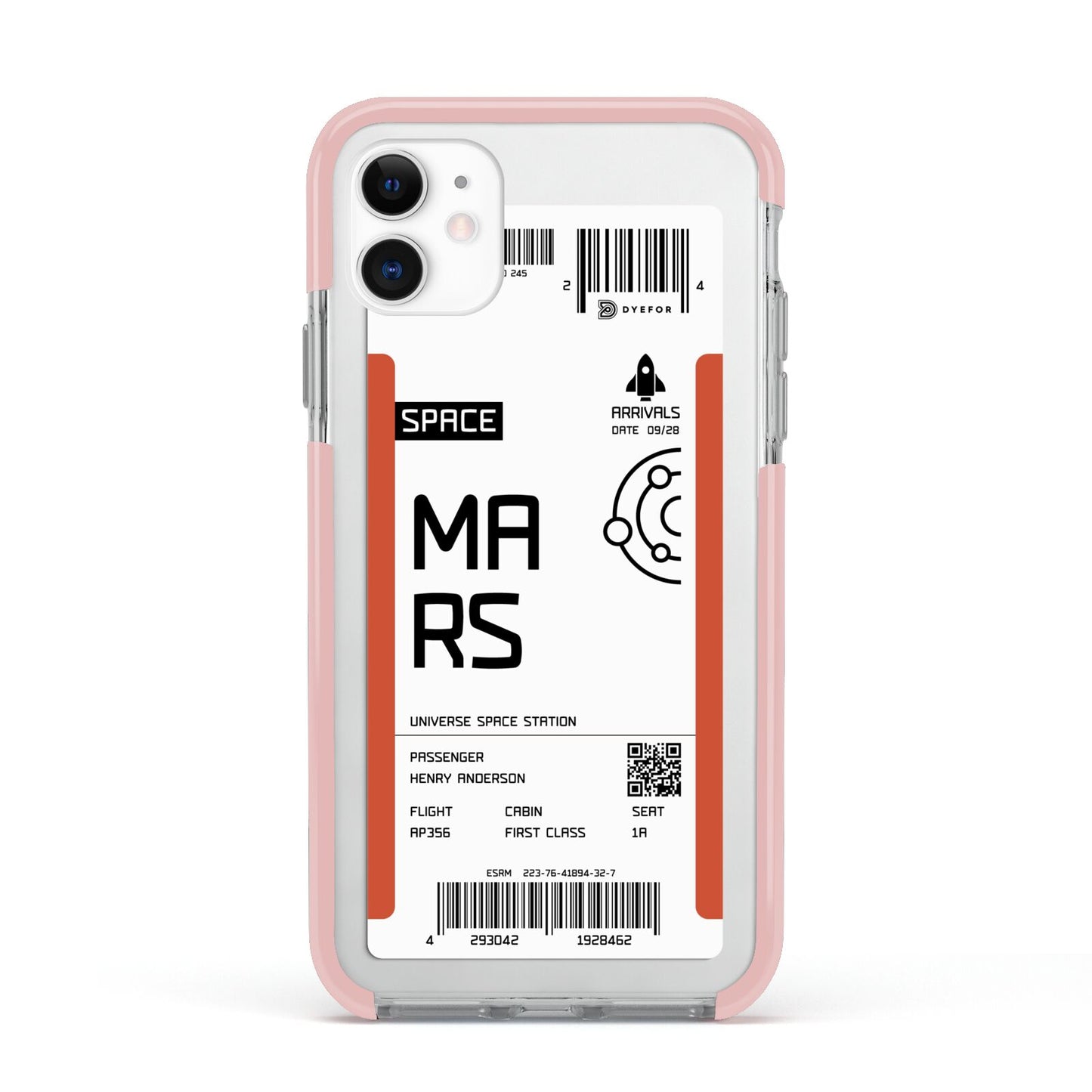 Personalised Planet Boarding Pass Apple iPhone 11 in White with Pink Impact Case