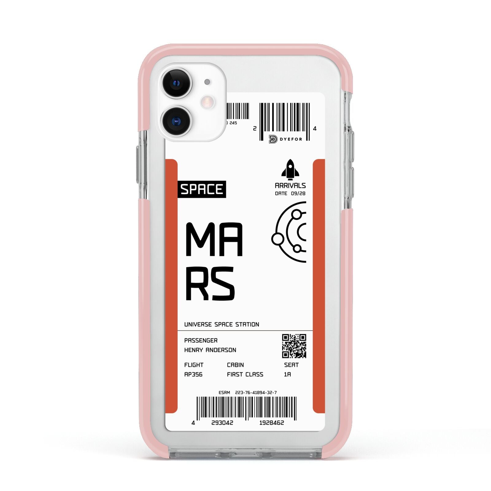 Personalised Planet Boarding Pass Apple iPhone 11 in White with Pink Impact Case