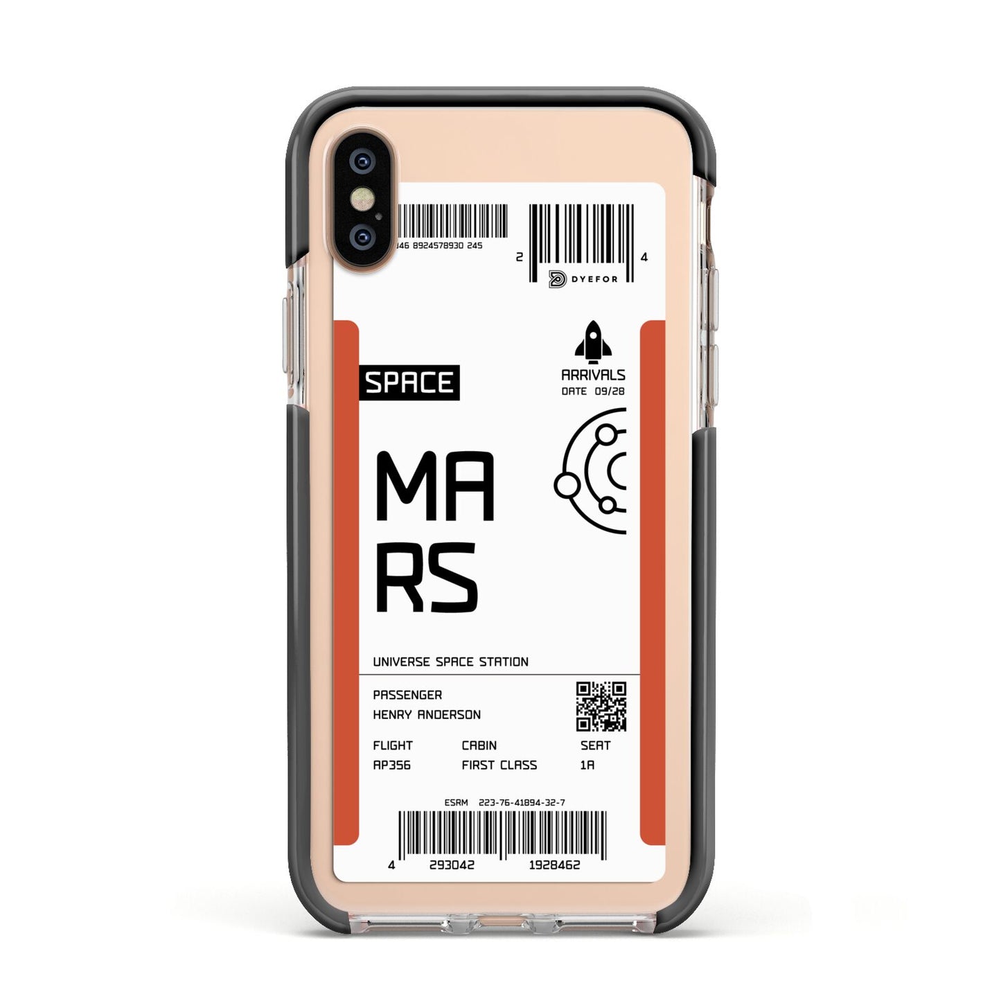 Personalised Planet Boarding Pass Apple iPhone Xs Impact Case Black Edge on Gold Phone