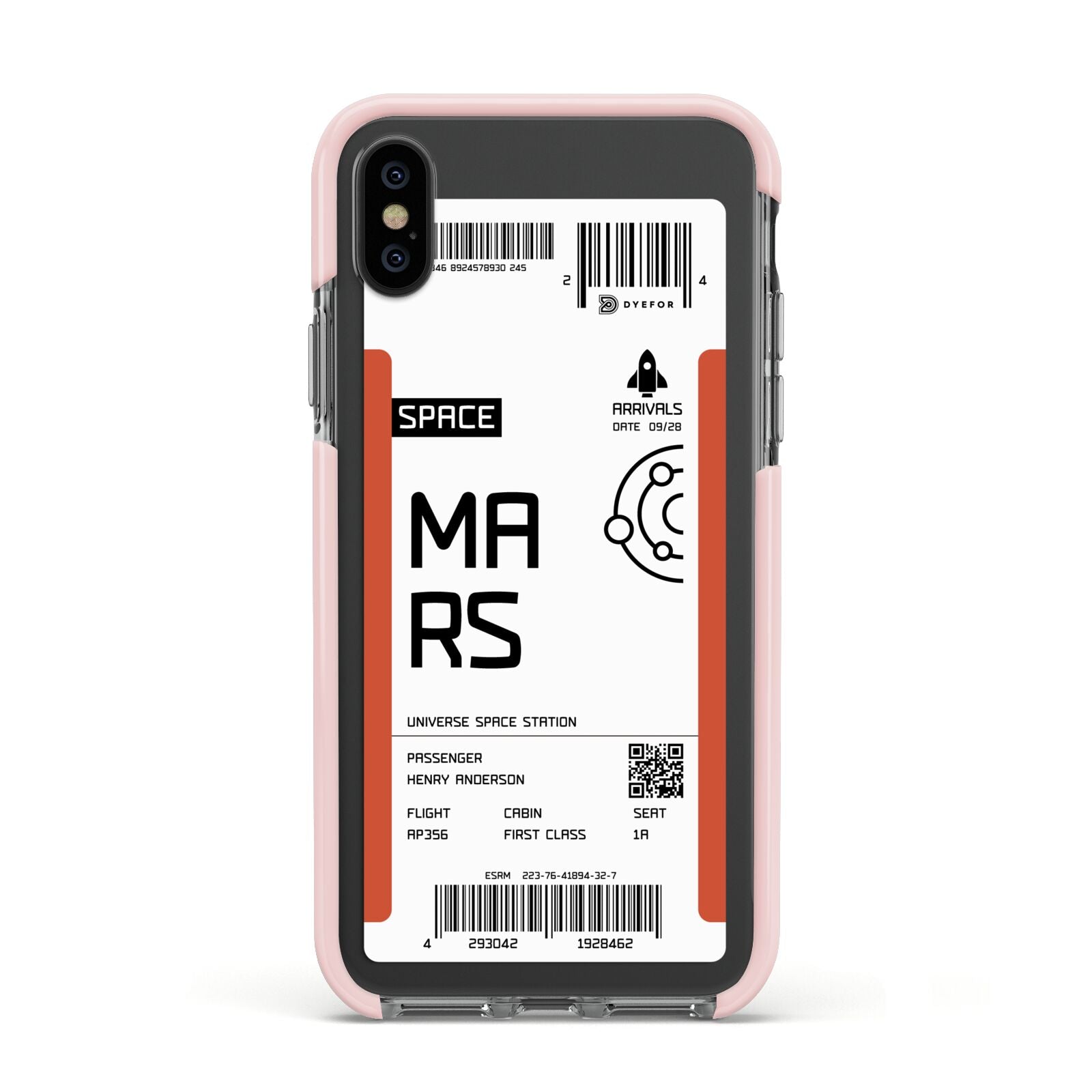 Personalised Planet Boarding Pass Apple iPhone Xs Impact Case Pink Edge on Black Phone