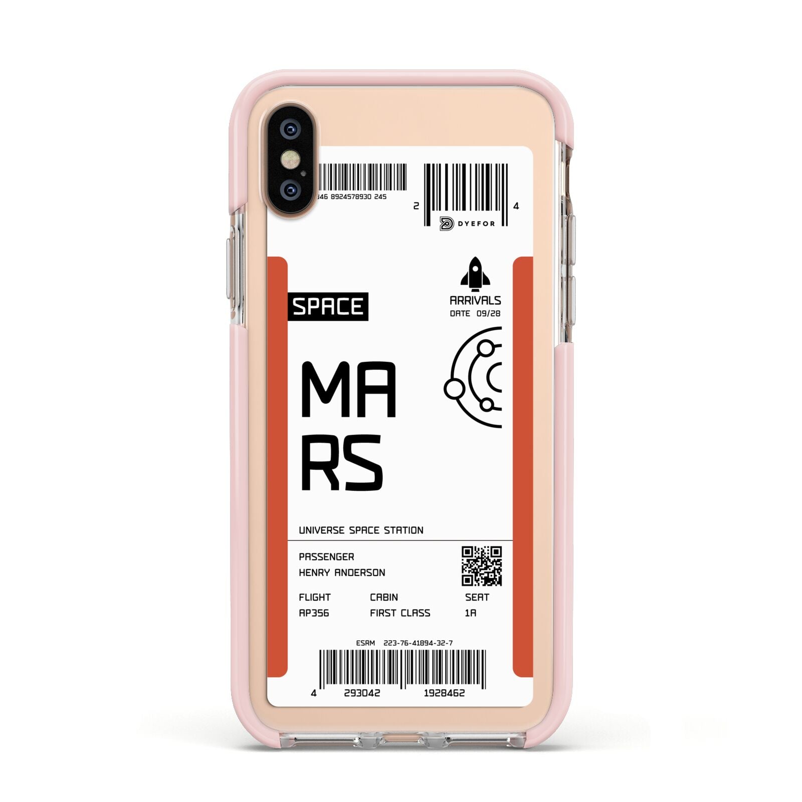 Personalised Planet Boarding Pass Apple iPhone Xs Impact Case Pink Edge on Gold Phone