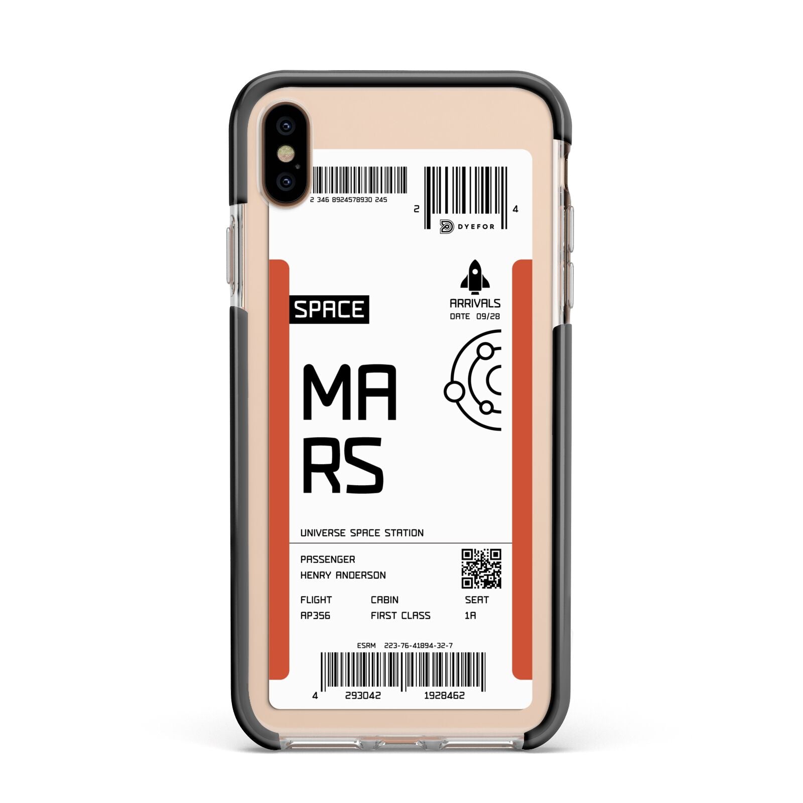 Personalised Planet Boarding Pass Apple iPhone Xs Max Impact Case Black Edge on Gold Phone