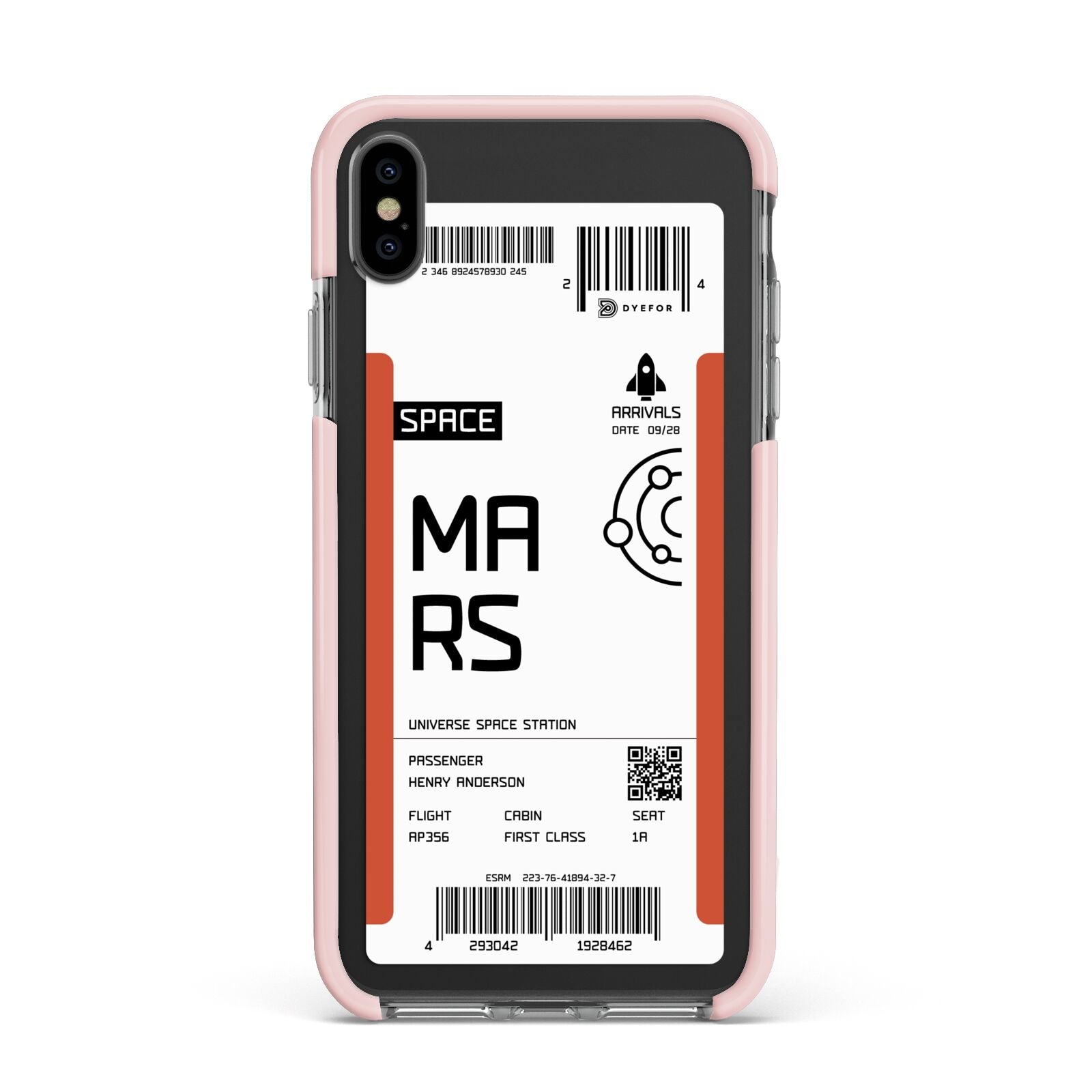 Personalised Planet Boarding Pass Apple iPhone Xs Max Impact Case Pink Edge on Black Phone
