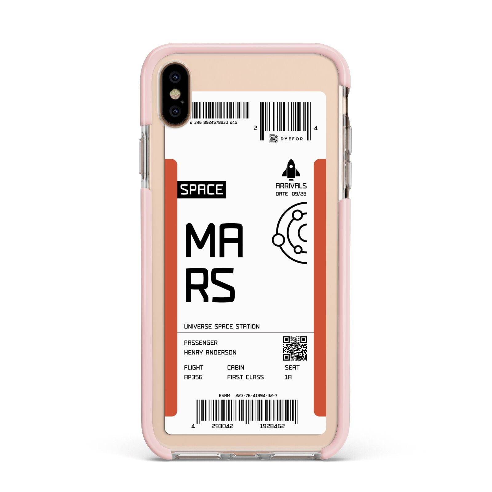 Personalised Planet Boarding Pass Apple iPhone Xs Max Impact Case Pink Edge on Gold Phone