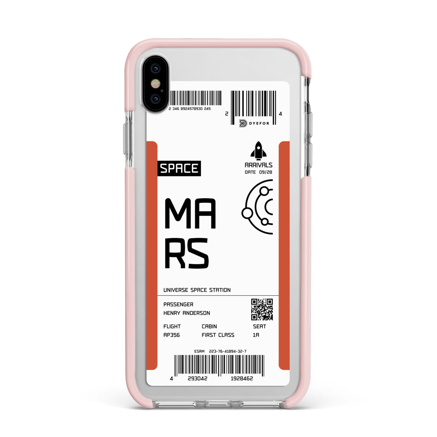 Personalised Planet Boarding Pass Apple iPhone Xs Max Impact Case Pink Edge on Silver Phone