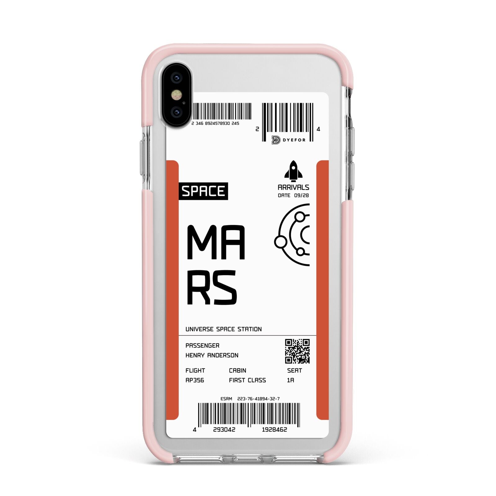 Personalised Planet Boarding Pass Apple iPhone Xs Max Impact Case Pink Edge on Silver Phone